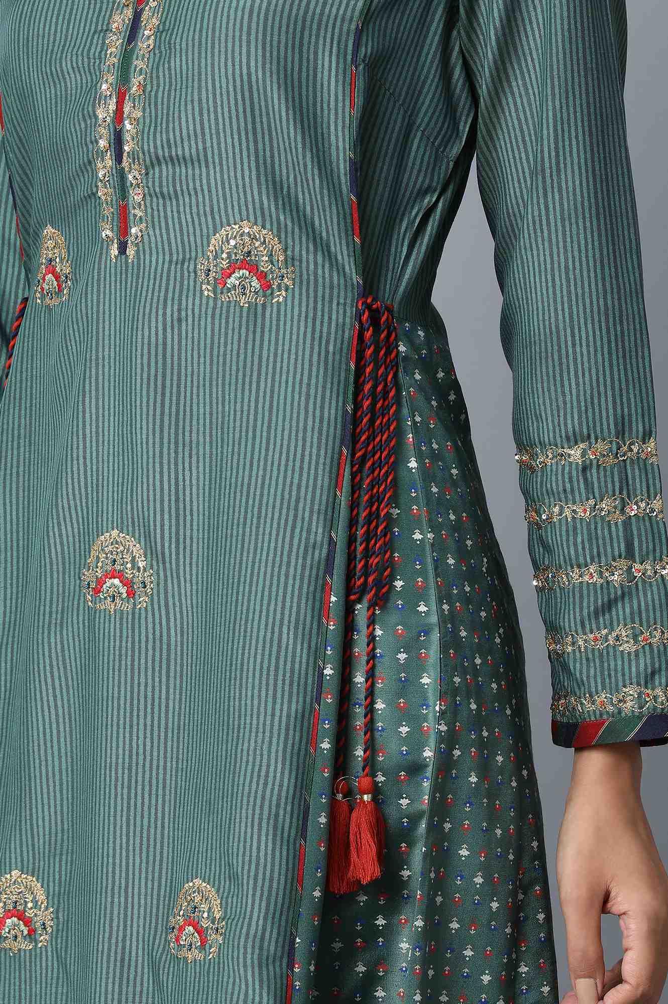 Dark Green Panelled kurta - wforwoman
