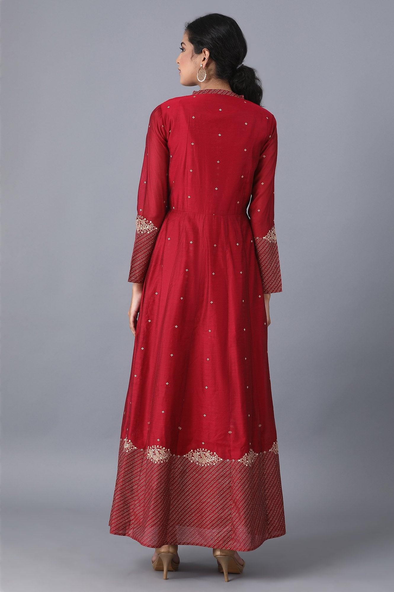 Pink Placement Print Kalidaar Dress - wforwoman