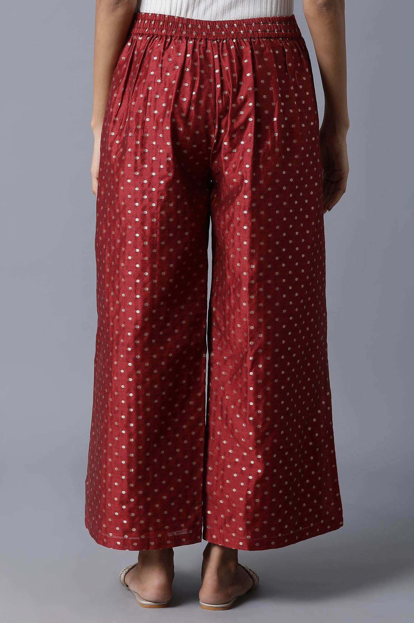 Dark Red Jacquard Parallel Pants - wforwoman