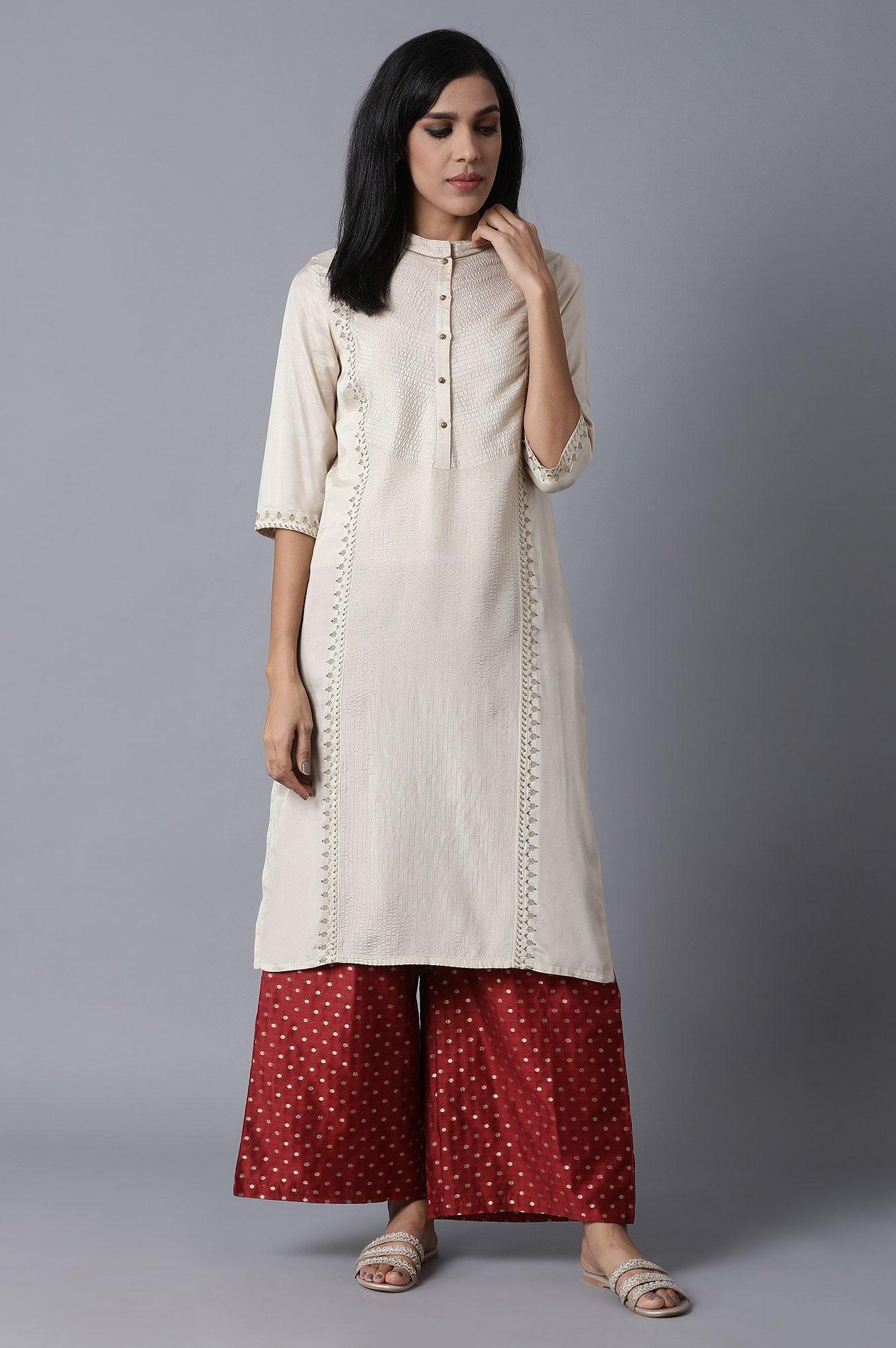 Dark Red Jacquard Parallel Pants - wforwoman