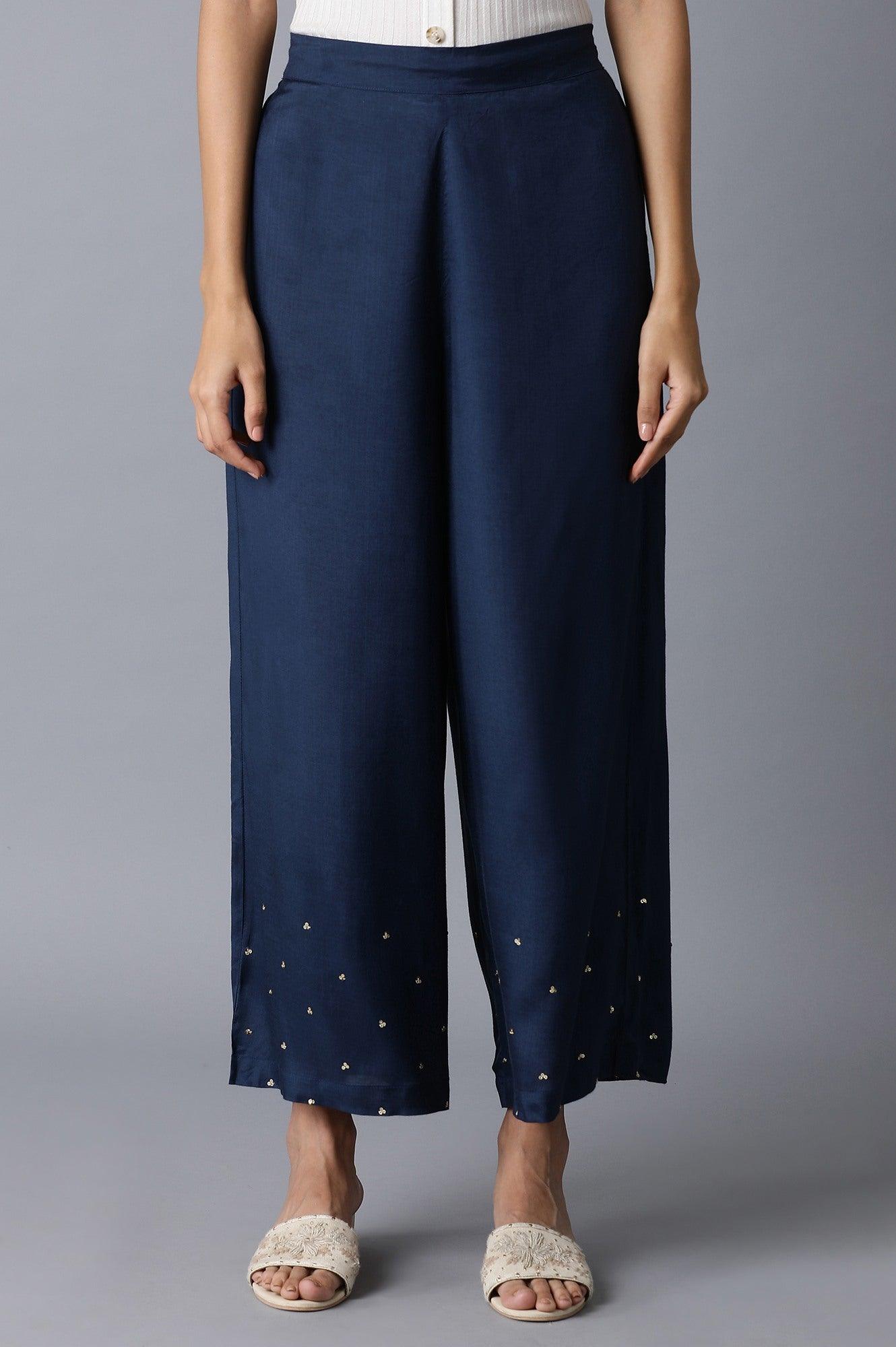 Navy Blue Sequin Parallel Pants - wforwoman