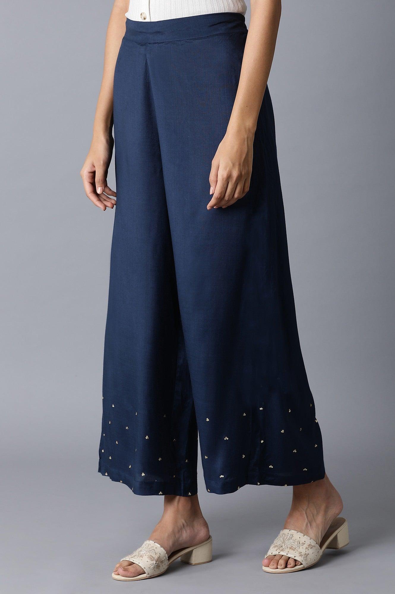 Navy Blue Sequin Parallel Pants - wforwoman