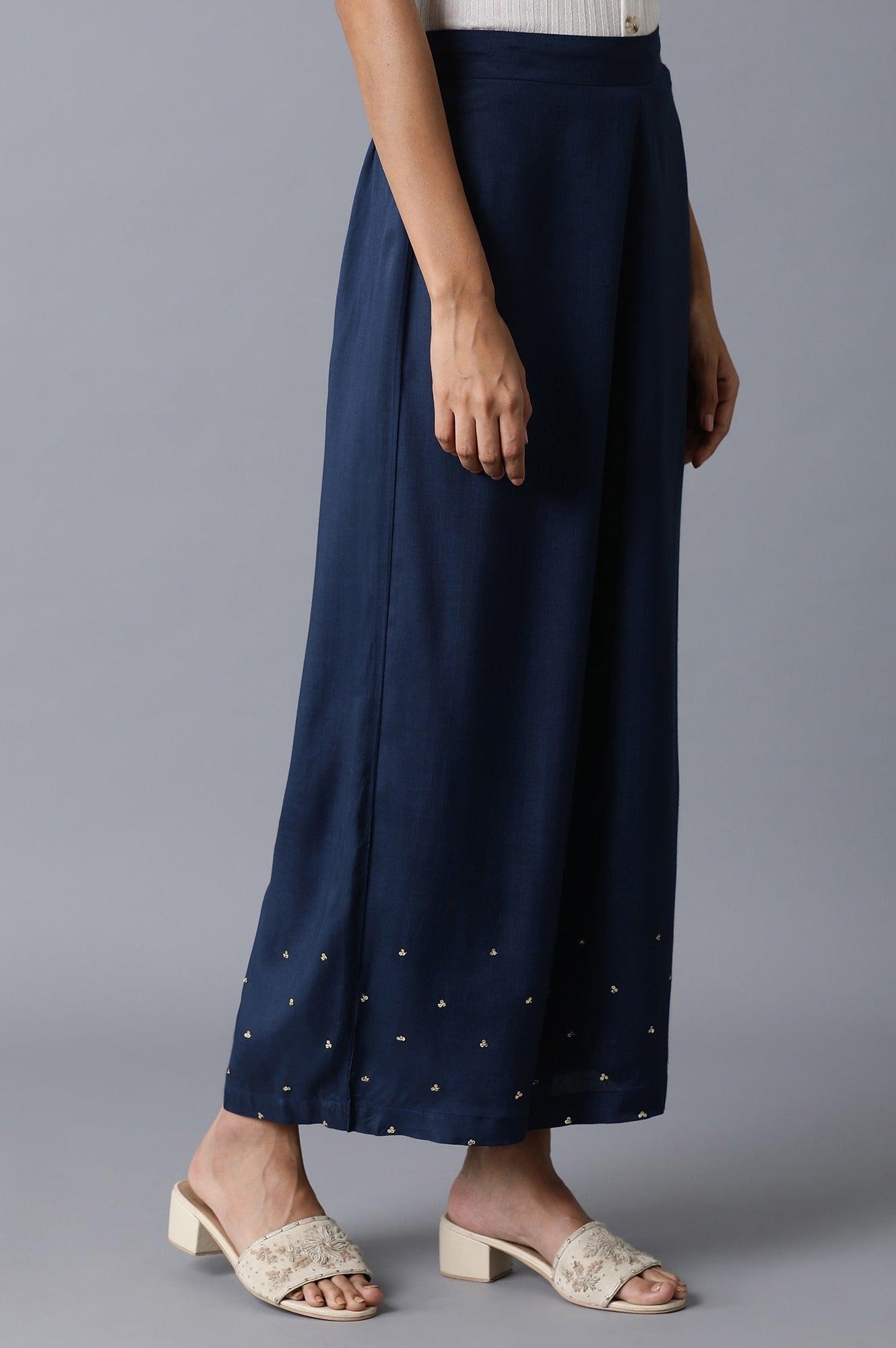 Navy Blue Sequin Parallel Pants - wforwoman