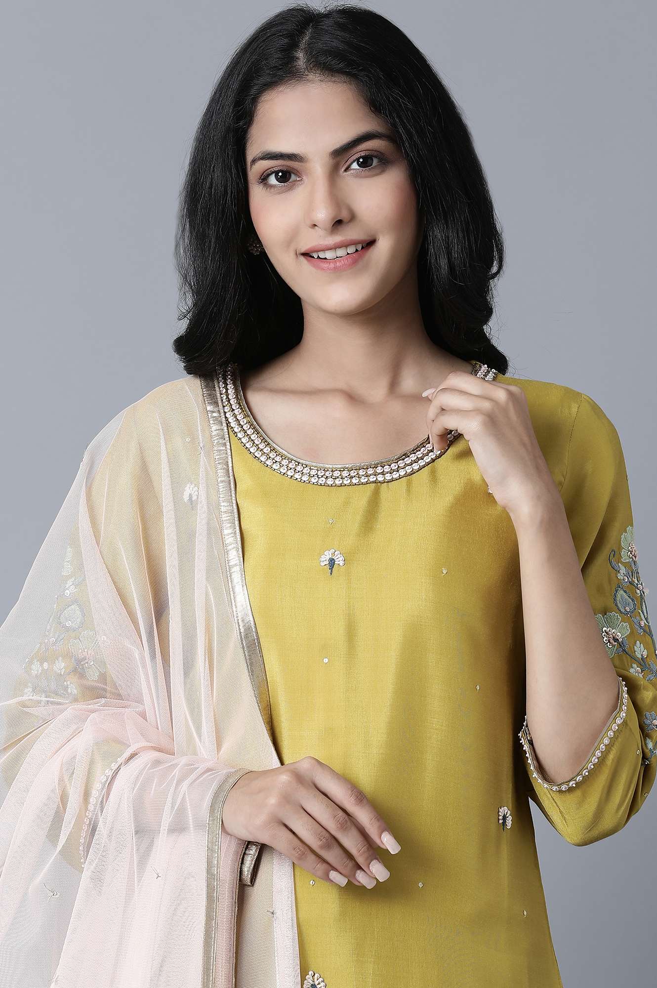 Olive Green Embroidered kurta-Sharara Set