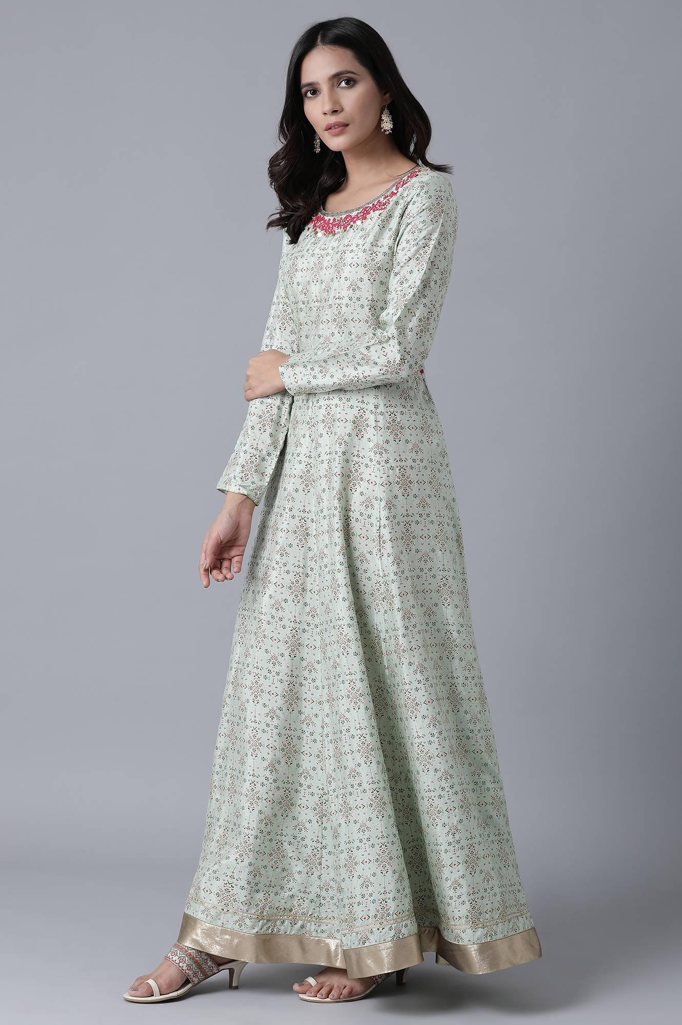 Green Floral Festive Dress - wforwoman