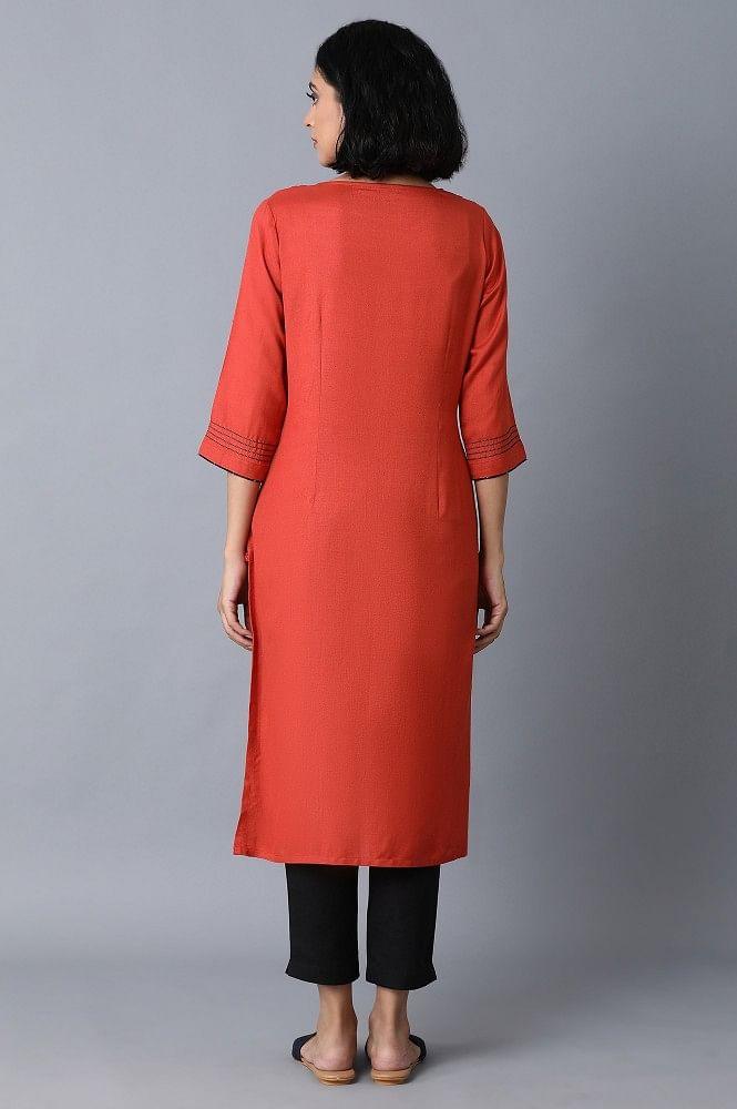 Burnt Orange Embroidered kurta - wforwoman