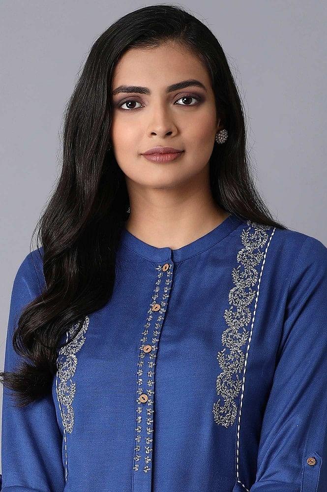 Cobalt Blue Embroidered Dress - wforwoman