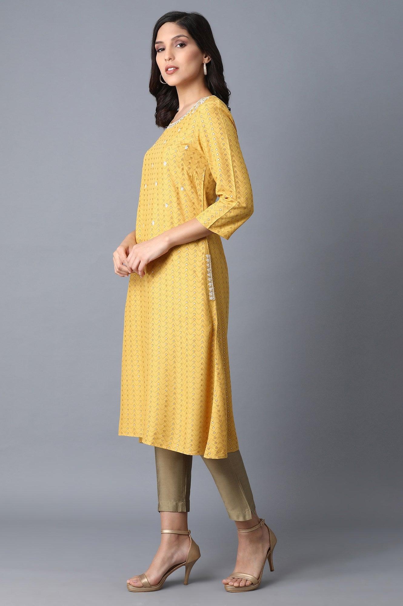 Yellow A-Line kurta - wforwoman