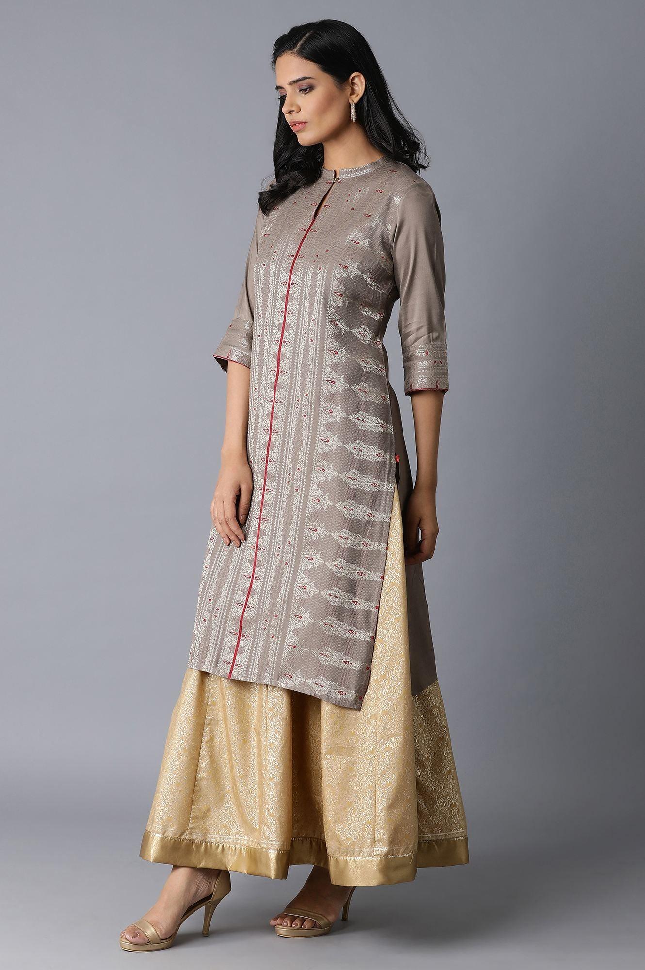 Grey Zari Straight kurta - wforwoman