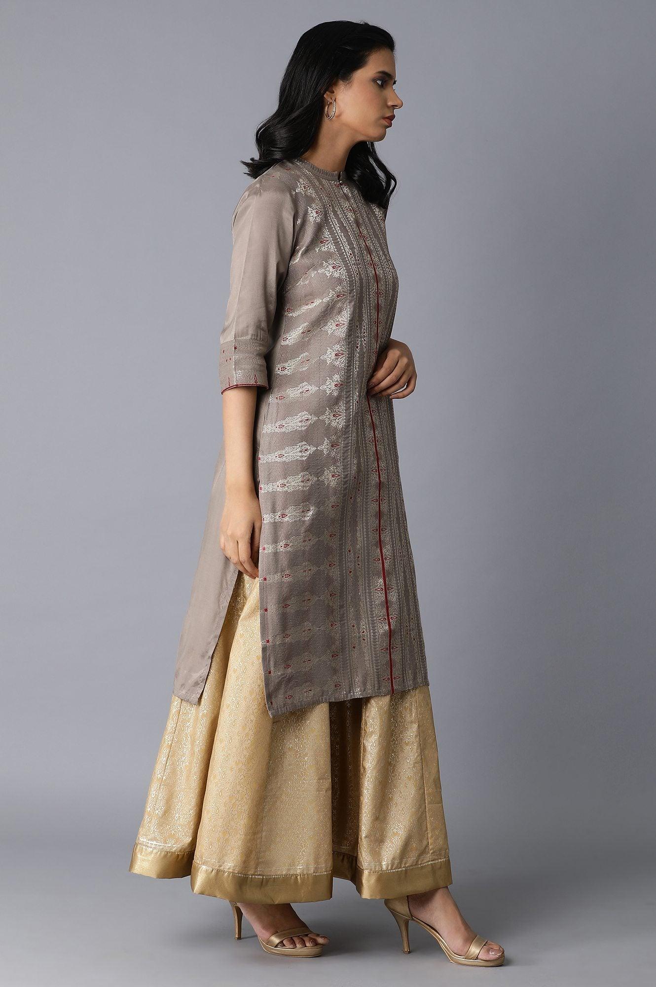 Grey Zari Straight kurta - wforwoman