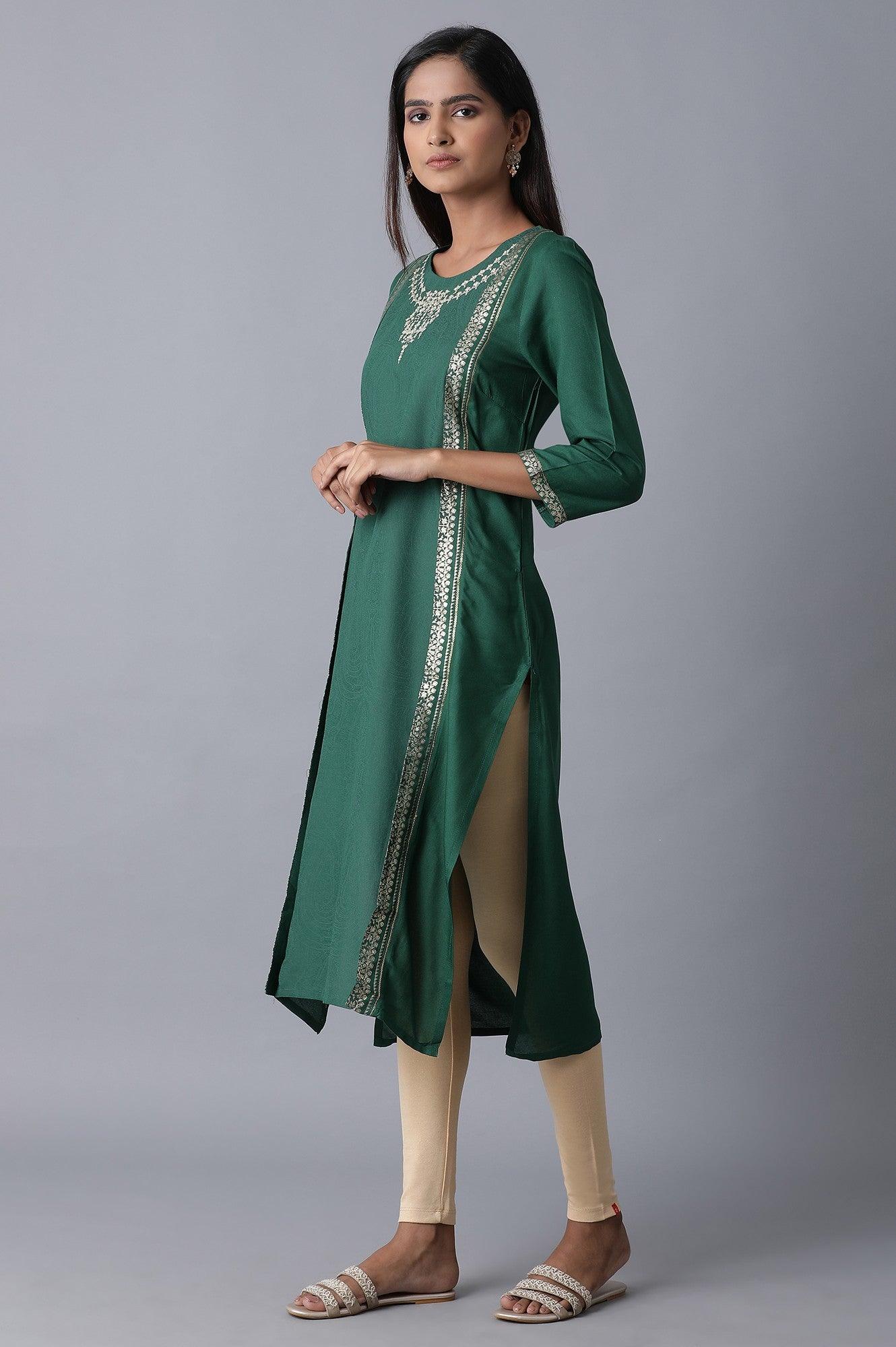 Teal Mock Layer kurta - wforwoman