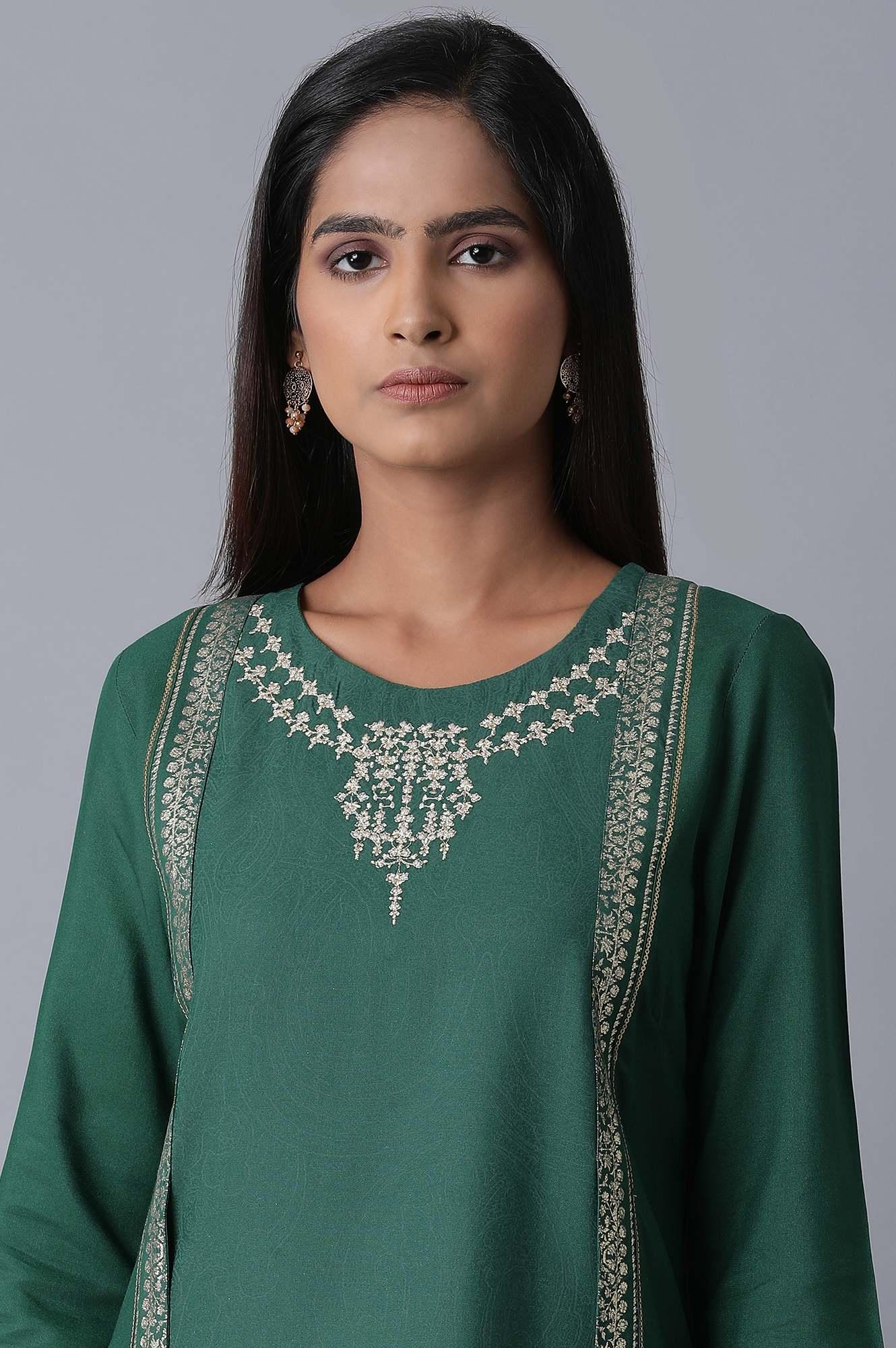 Teal Mock Layer kurta - wforwoman