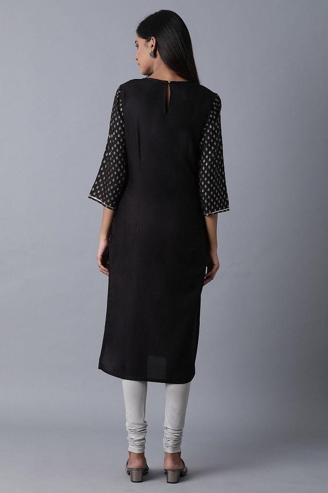Black Glitter Printed kurta - wforwoman