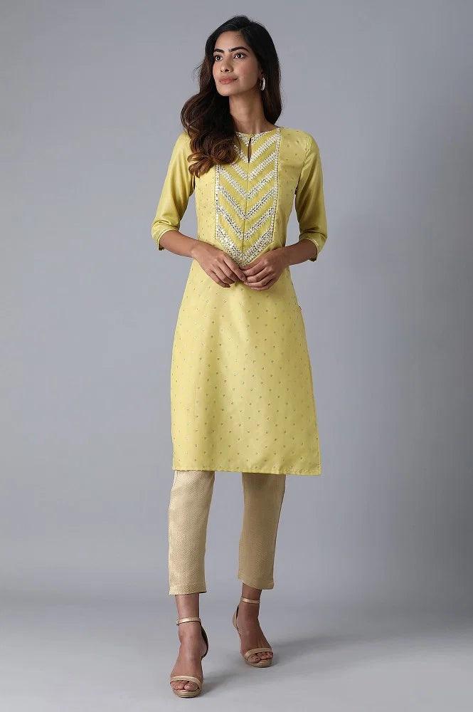 Yellow Glitter Printed kurta - wforwoman