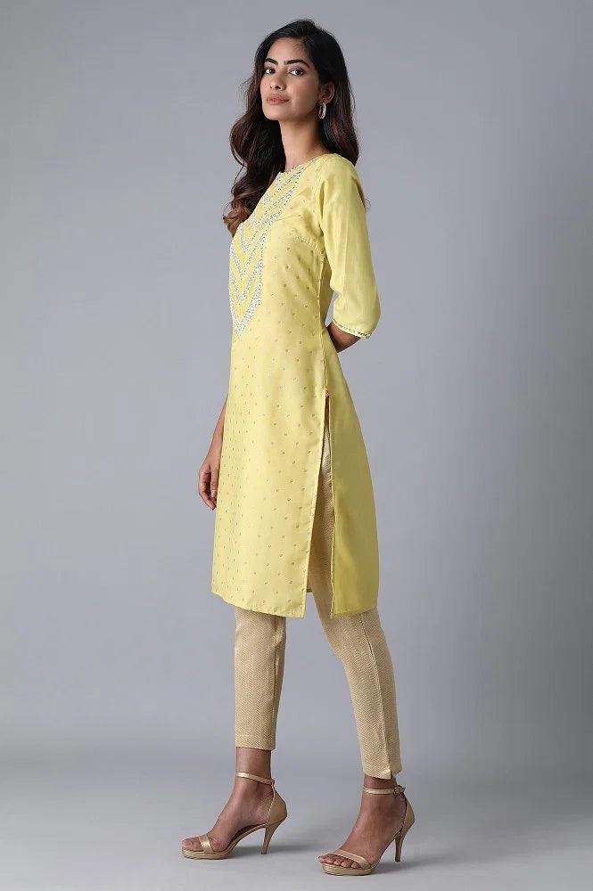 Yellow Glitter Printed kurta - wforwoman