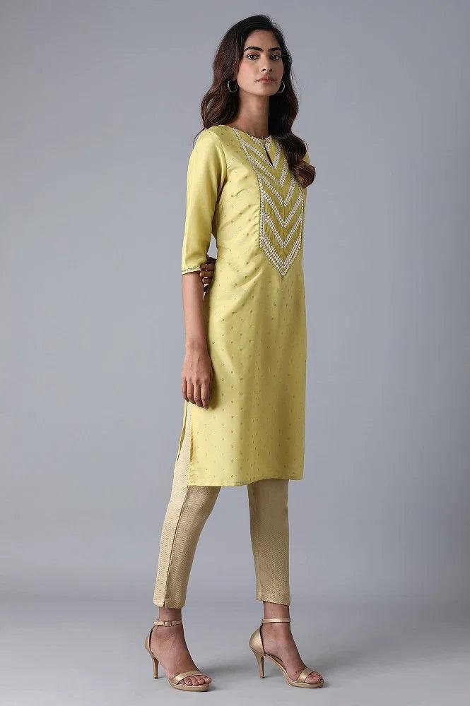 Yellow Glitter Printed kurta - wforwoman