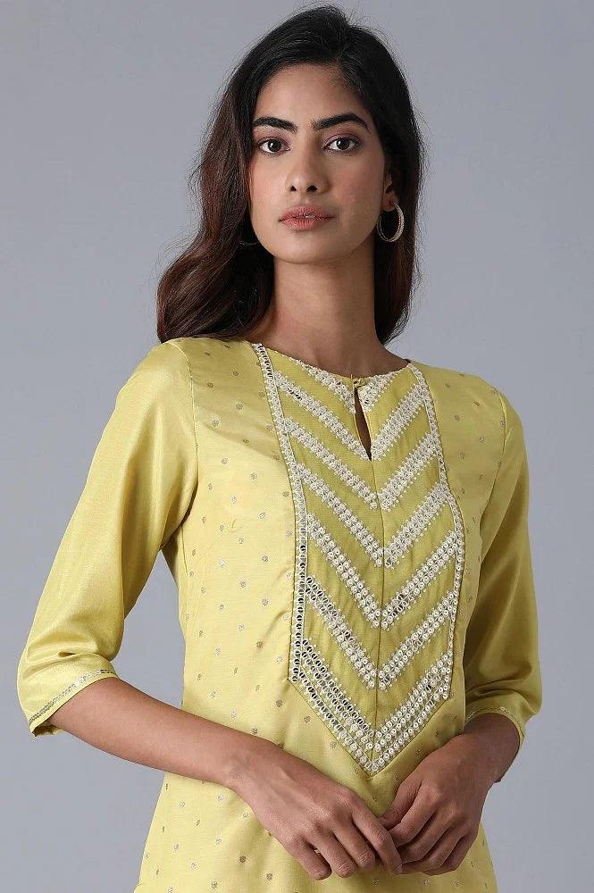 Yellow Glitter Printed kurta - wforwoman