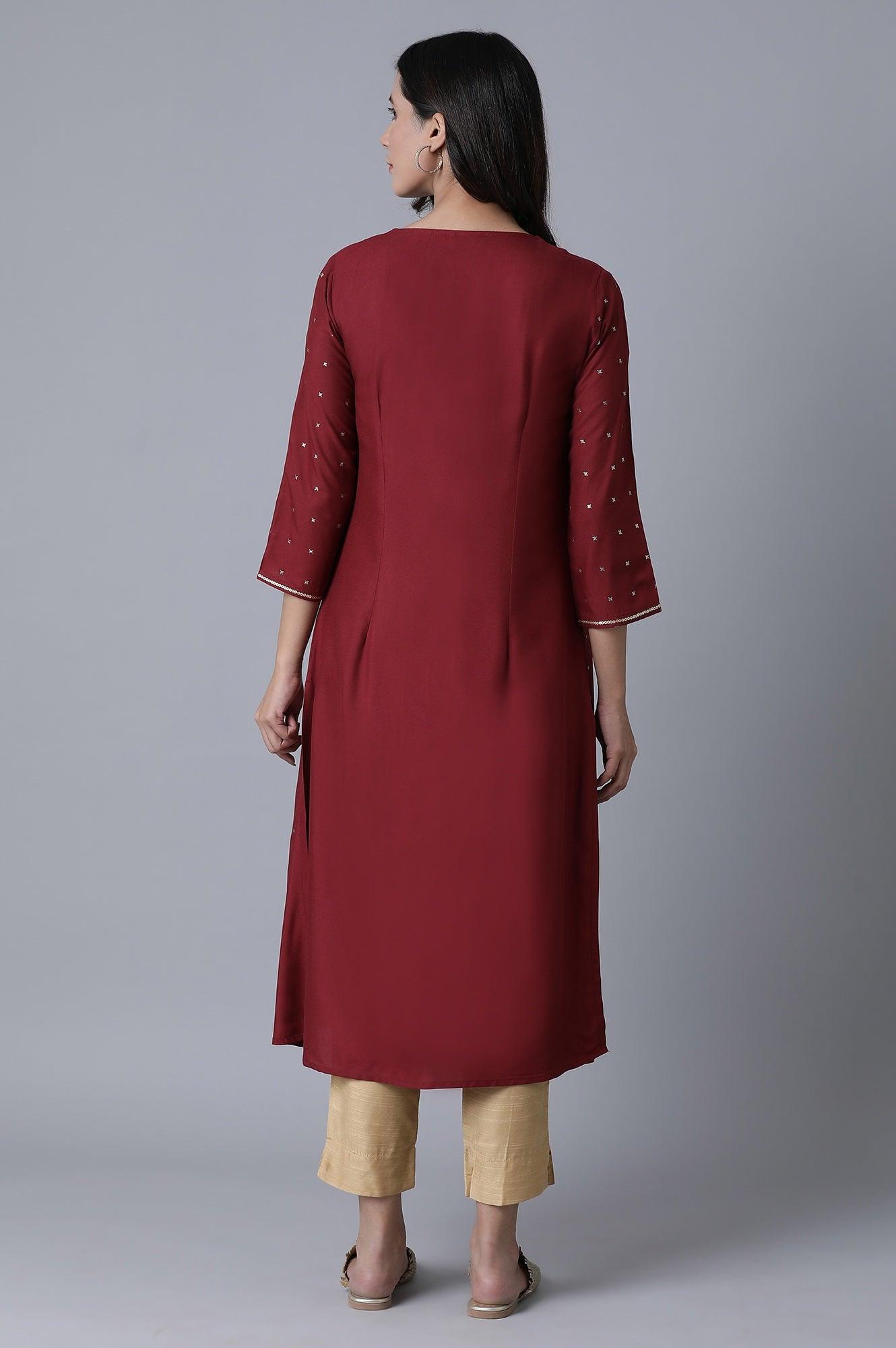 Maroon Glitter Printed kurta - wforwoman