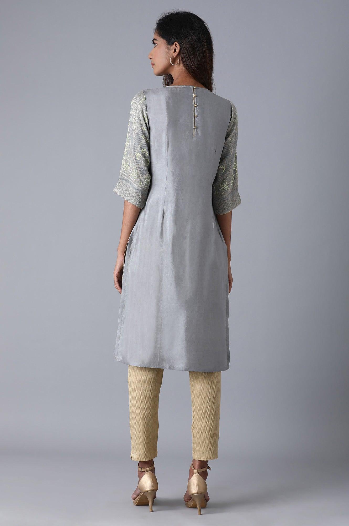 Grey Jacquard kurta - wforwoman