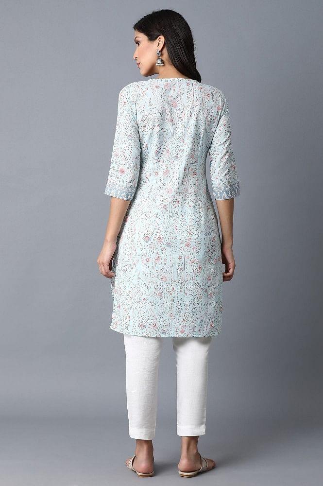 Blue Printed kurta - wforwoman