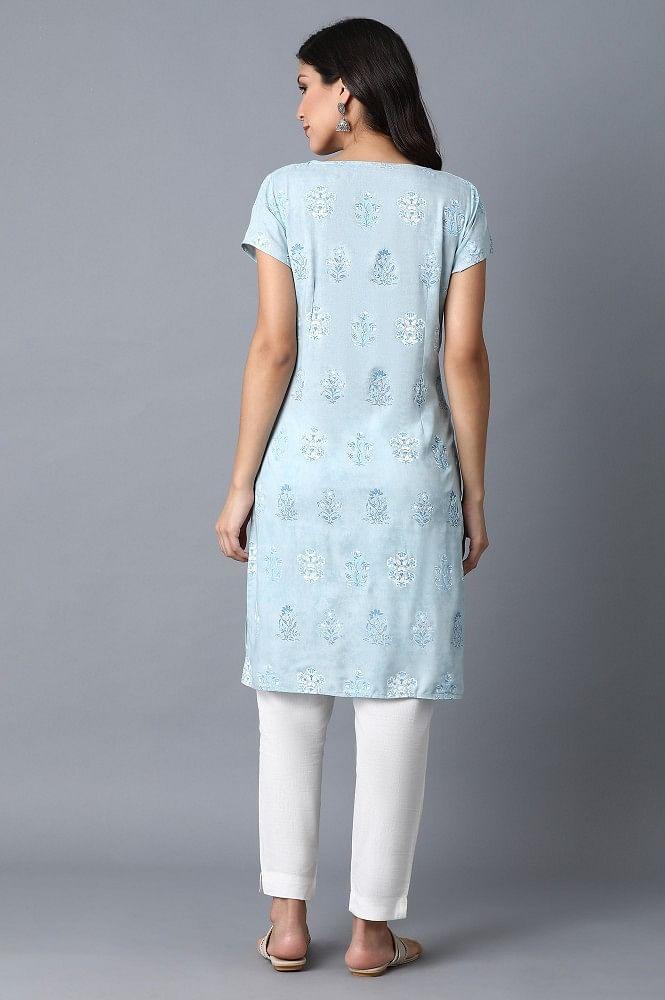 Light Blue Printed kurta - wforwoman