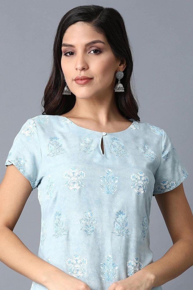 Light Blue Printed kurta - wforwoman