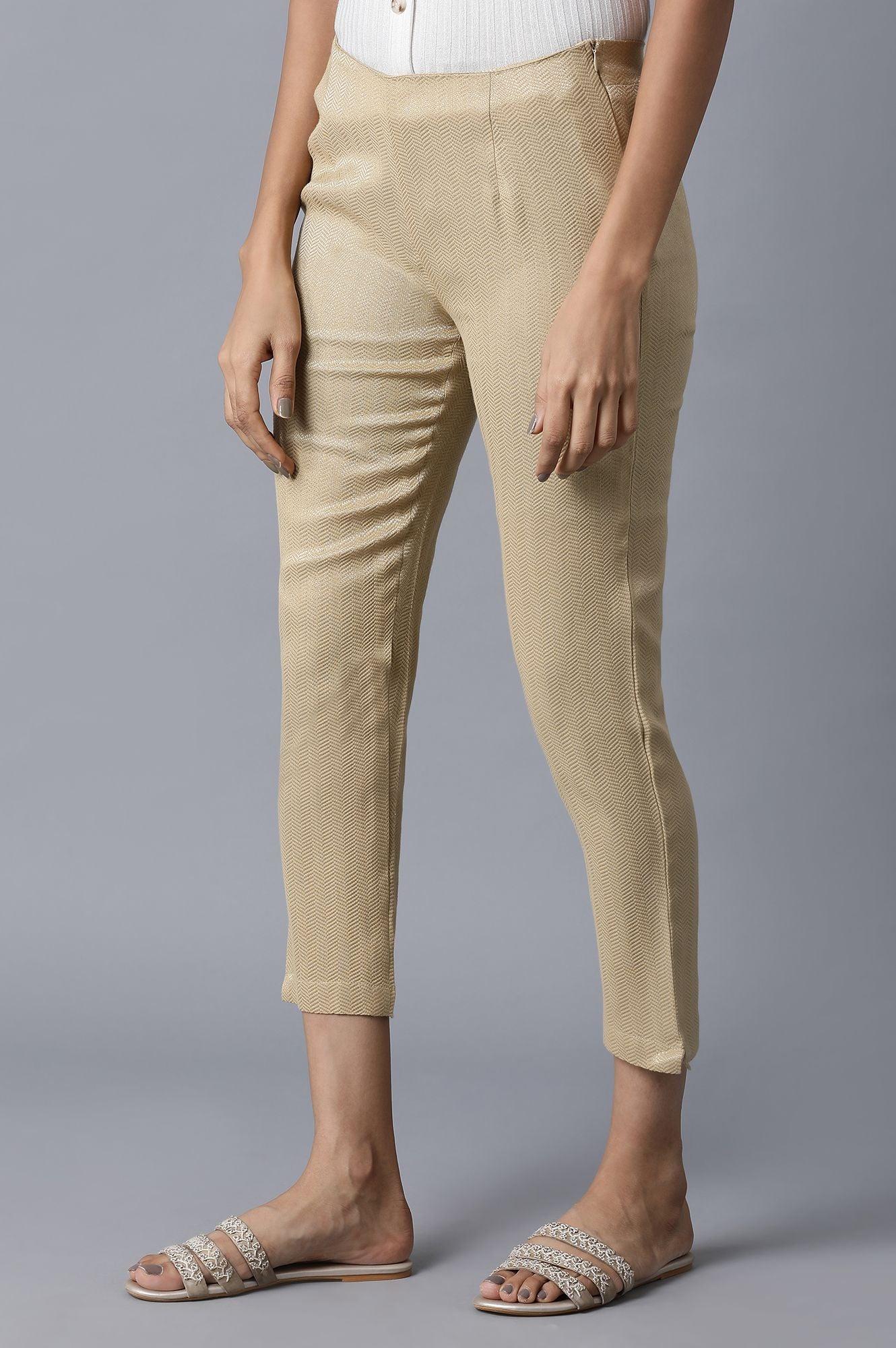 Gold Zari Slim Pants - wforwoman