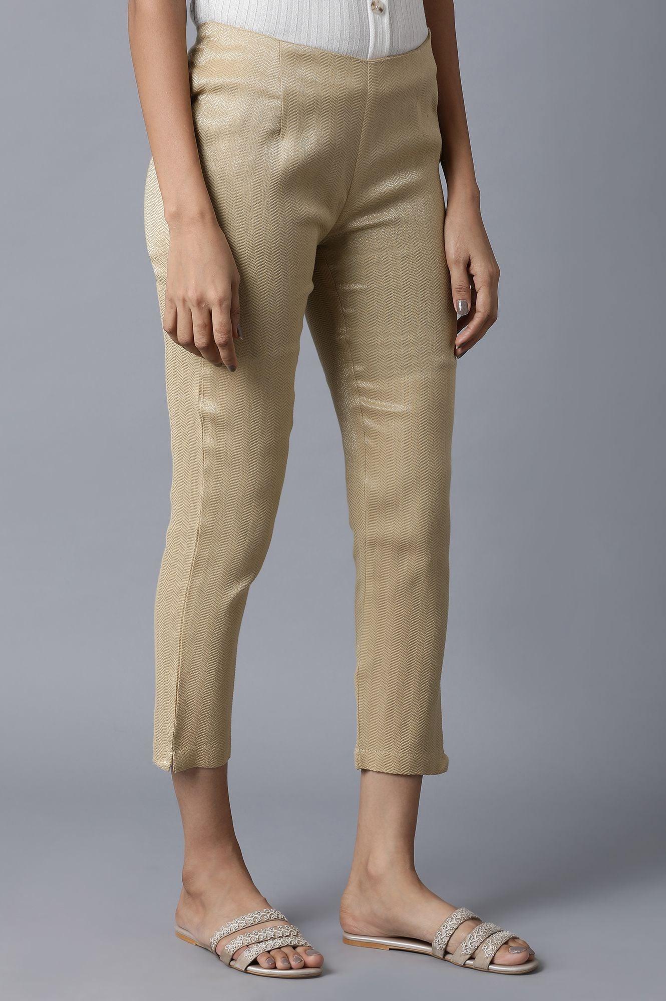 Gold Zari Slim Pants - wforwoman