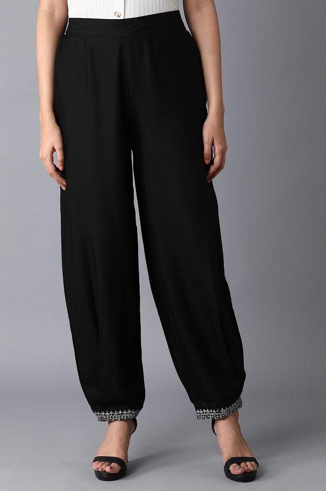 Jet Black Embroidered Carrot Pants - wforwoman