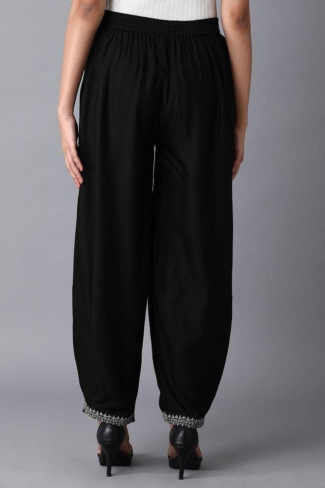 Jet Black Embroidered Carrot Pants - wforwoman