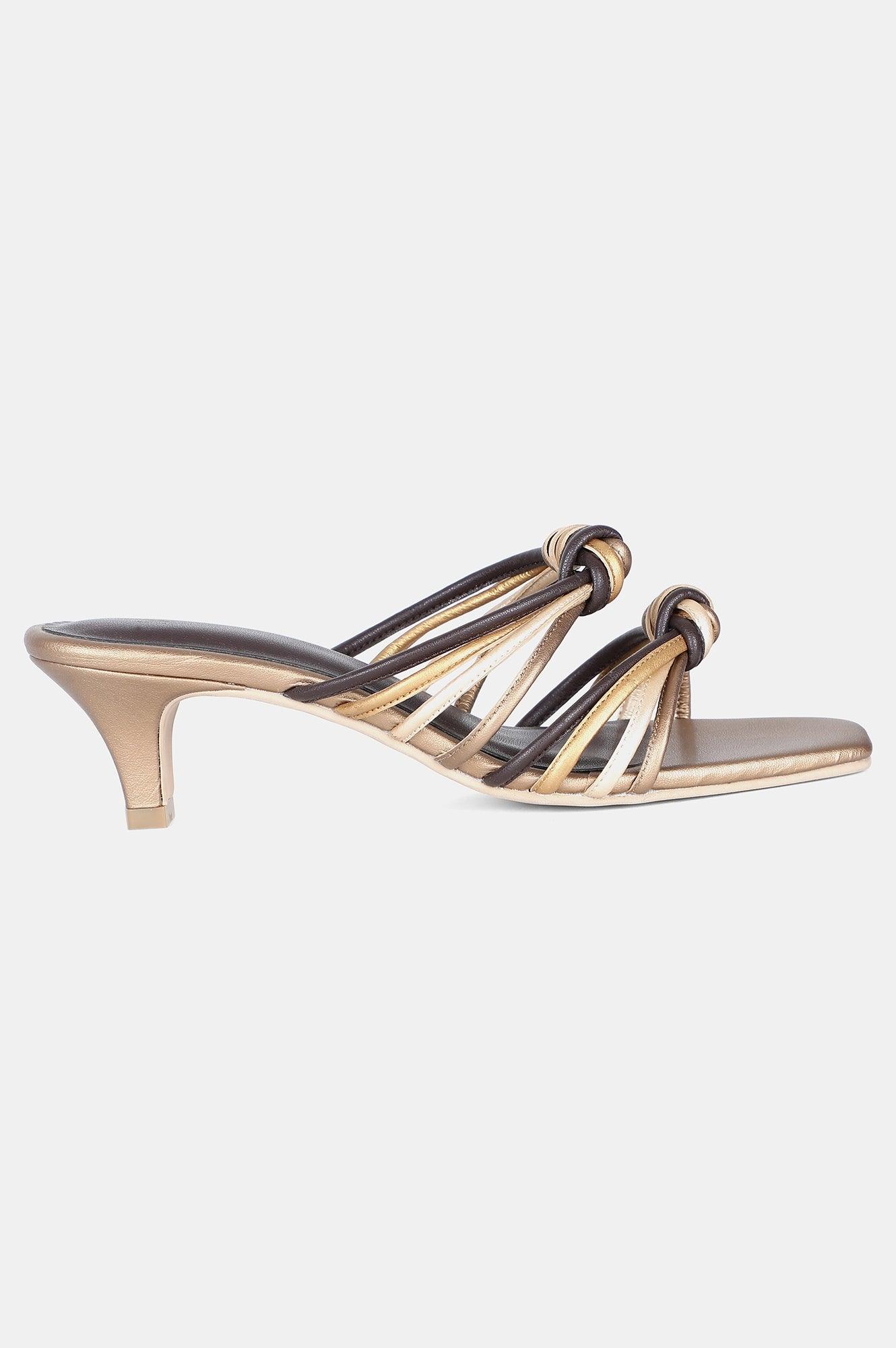 Gold Multi Square Toe Solid Kitten Heel - WMAISIE - wforwoman