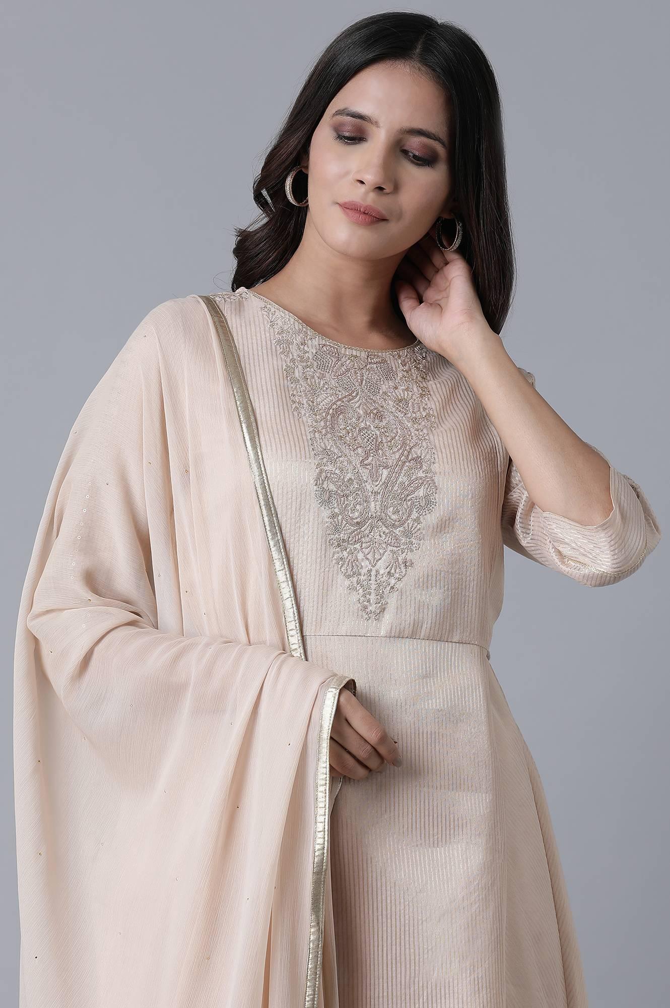 Pink Striped kurta-Parallel Pants Set - wforwoman