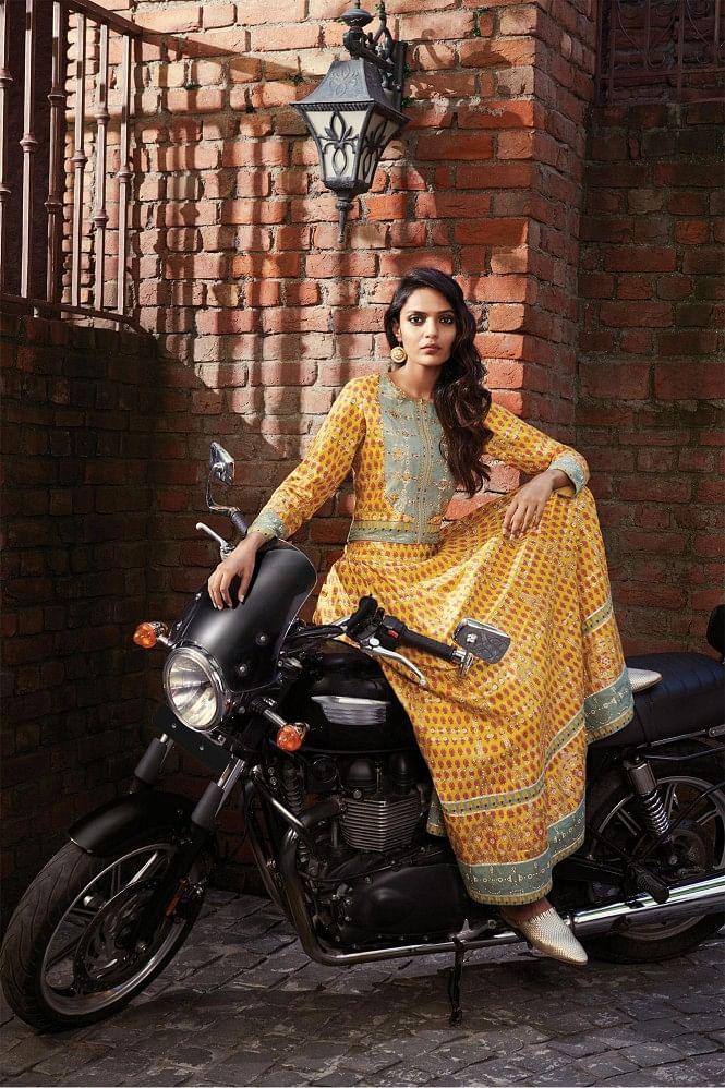 Yellow Bomber Jacket-Kalidar Skirt Set - wforwoman