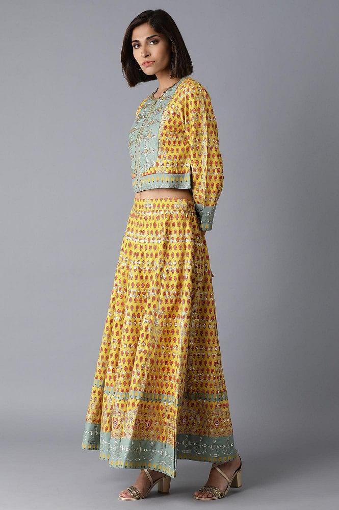 Yellow Bomber Jacket-Kalidar Skirt Set - wforwoman