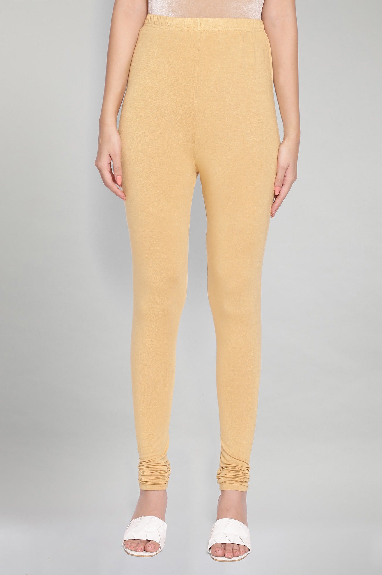 Gold Solid Knitted Women Churidar