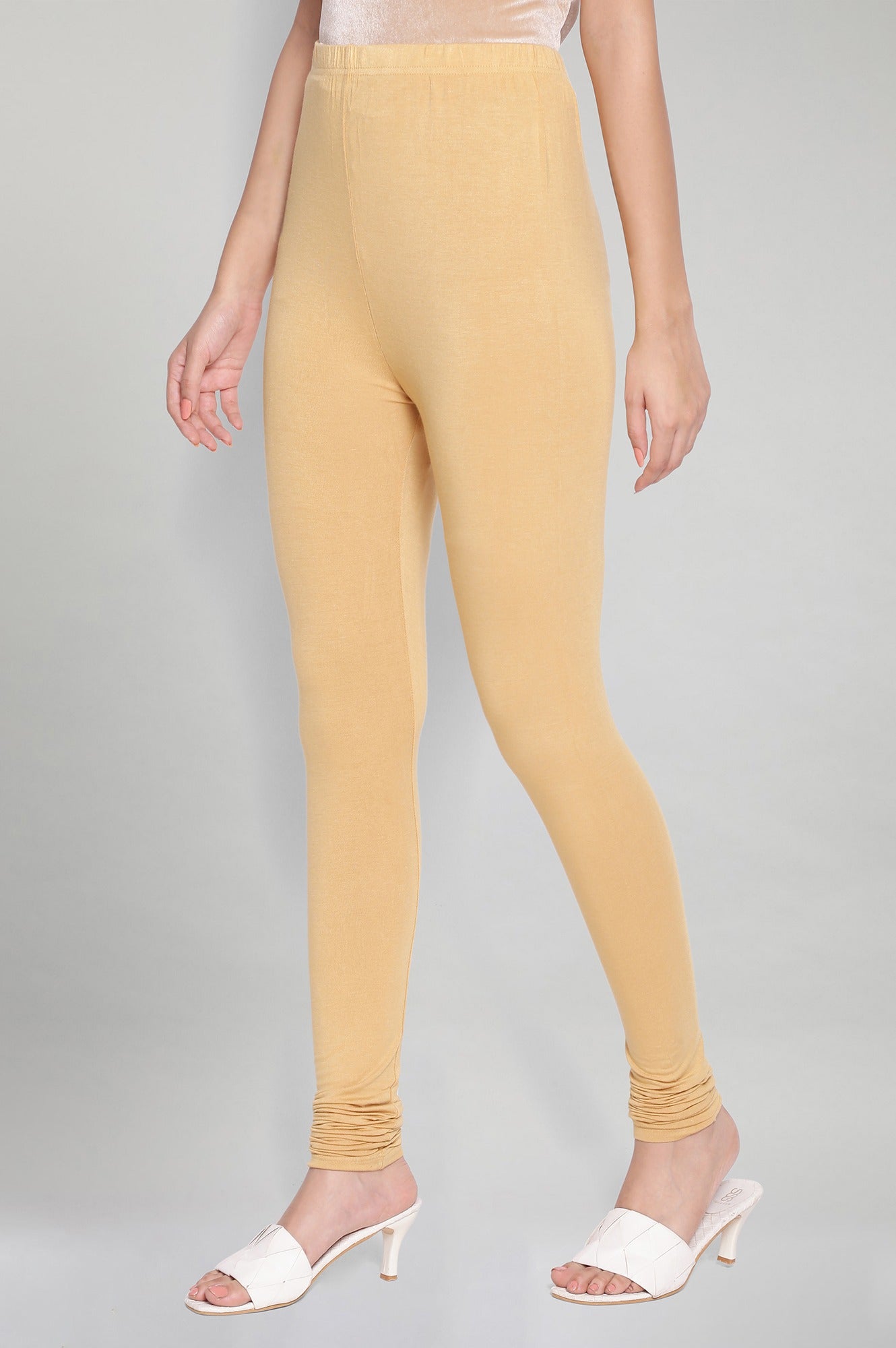 Gold Solid Knitted Women Churidar