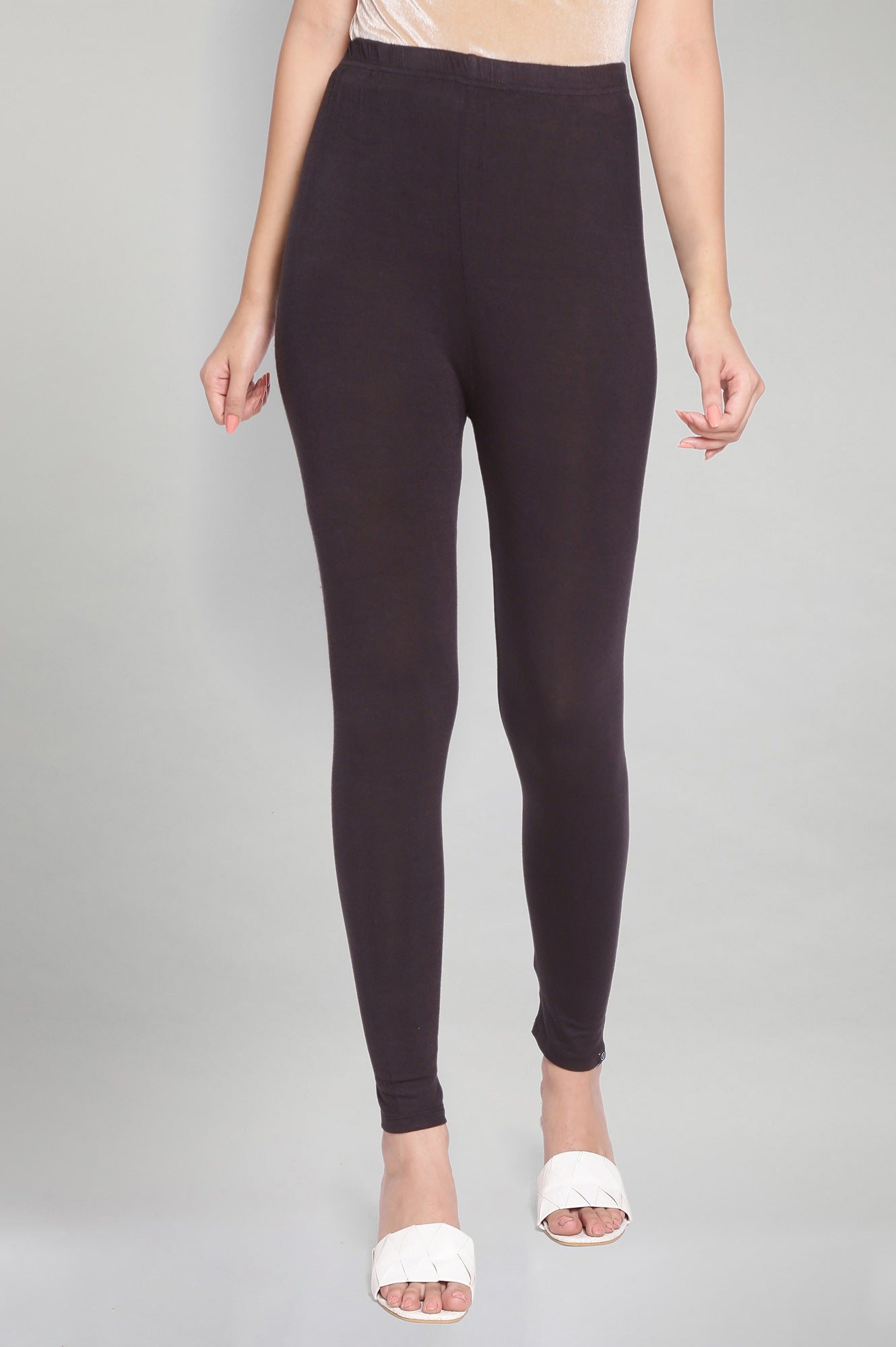 Black Solid Skinny Fit Tights With Elasticated Waistband