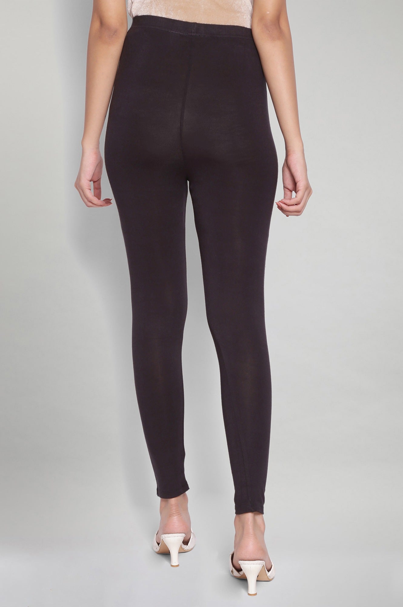 Black Solid Skinny Fit Tights With Elasticated Waistband