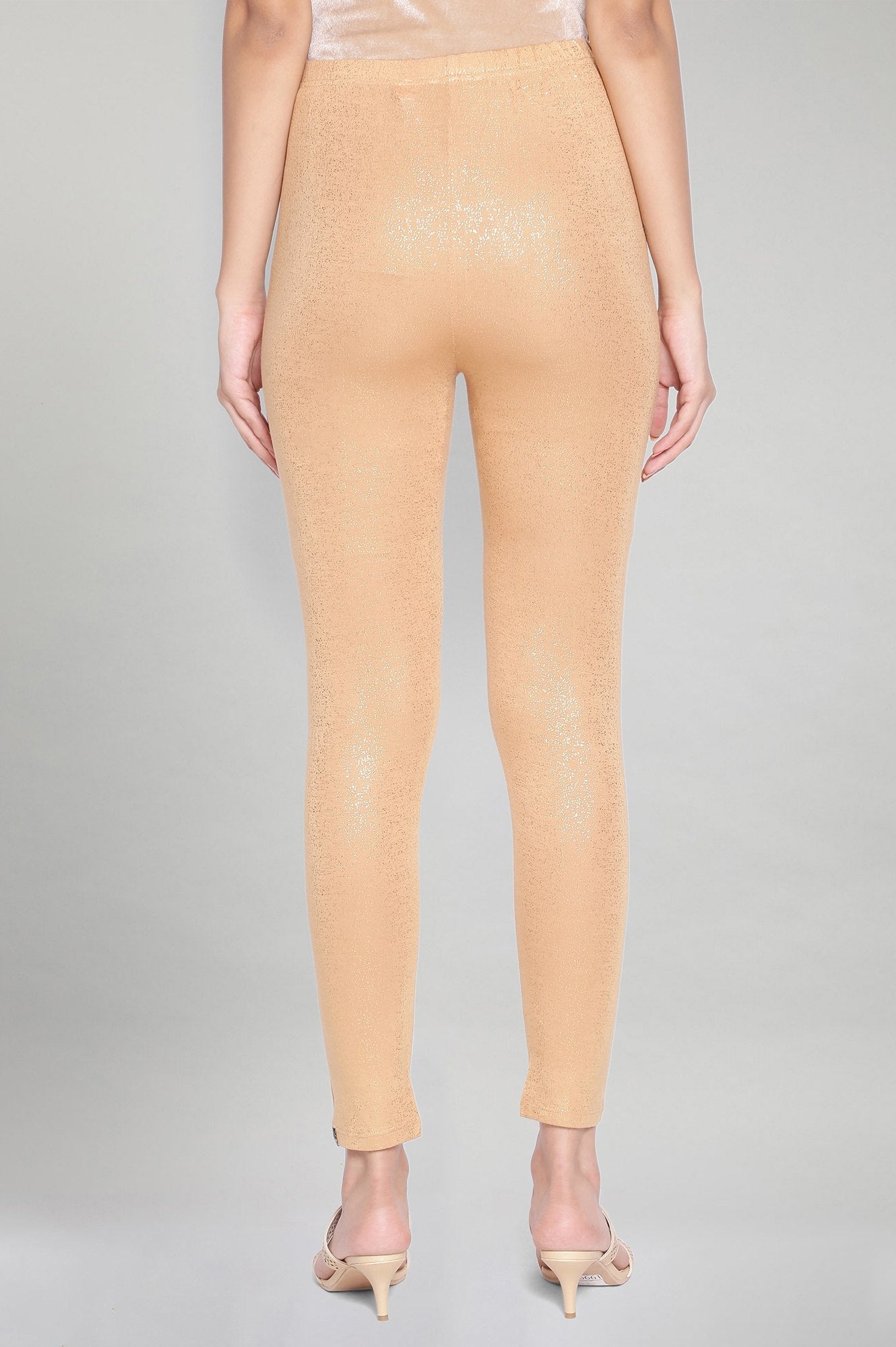 Gold Solid Skinny Fit Tights With Elasticated Waistband