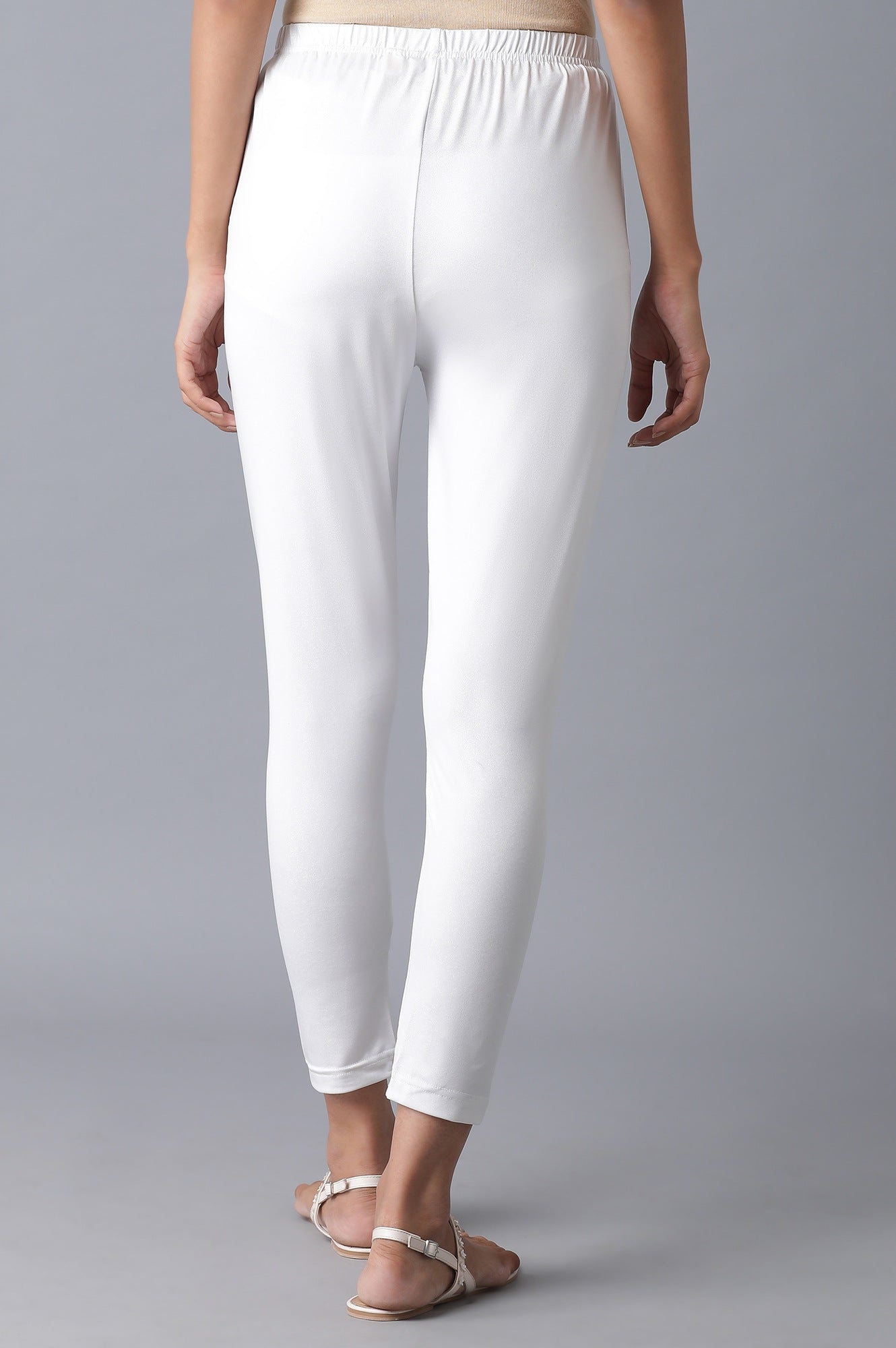 White Solid Skinny Fit Tights With Elasticated Waistband