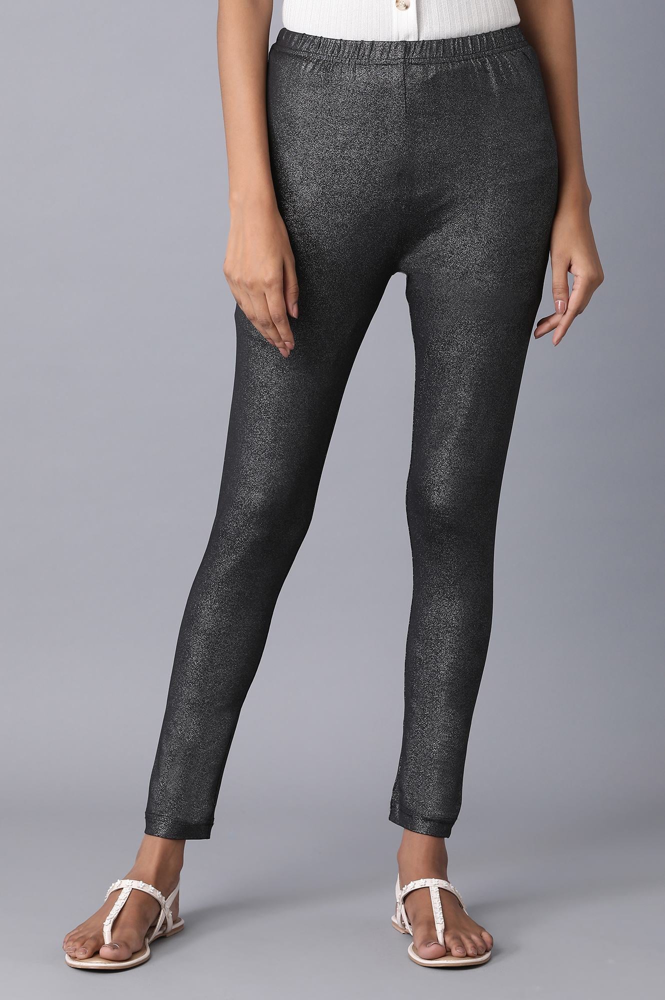Black Solid Skinny Fit Tights With Elasticated Waistband