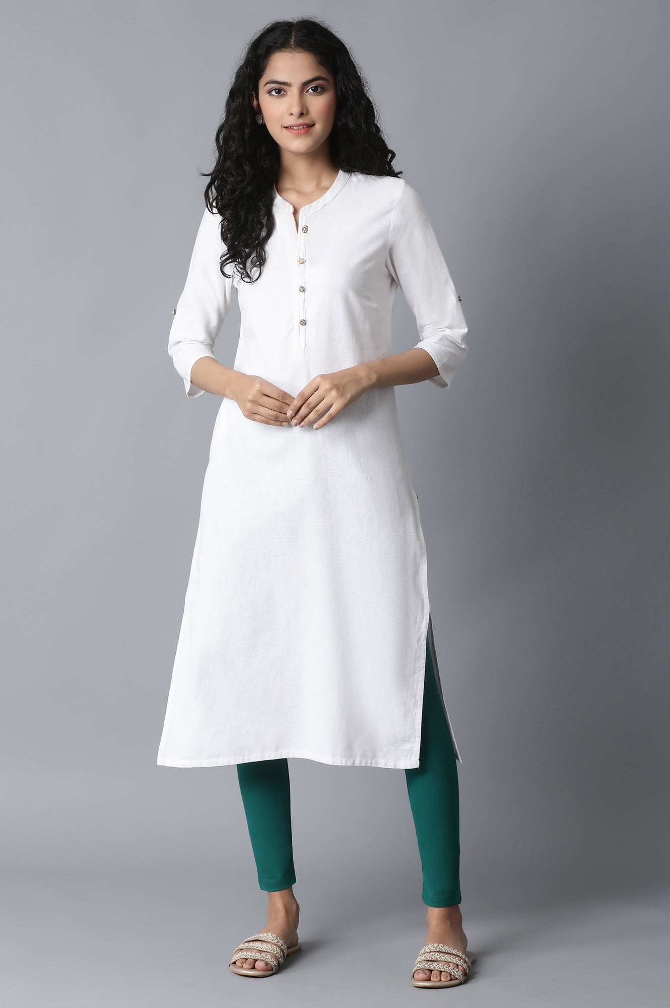 Green Solid Skinny Fit Cotton Tights With Elasticated Waistband