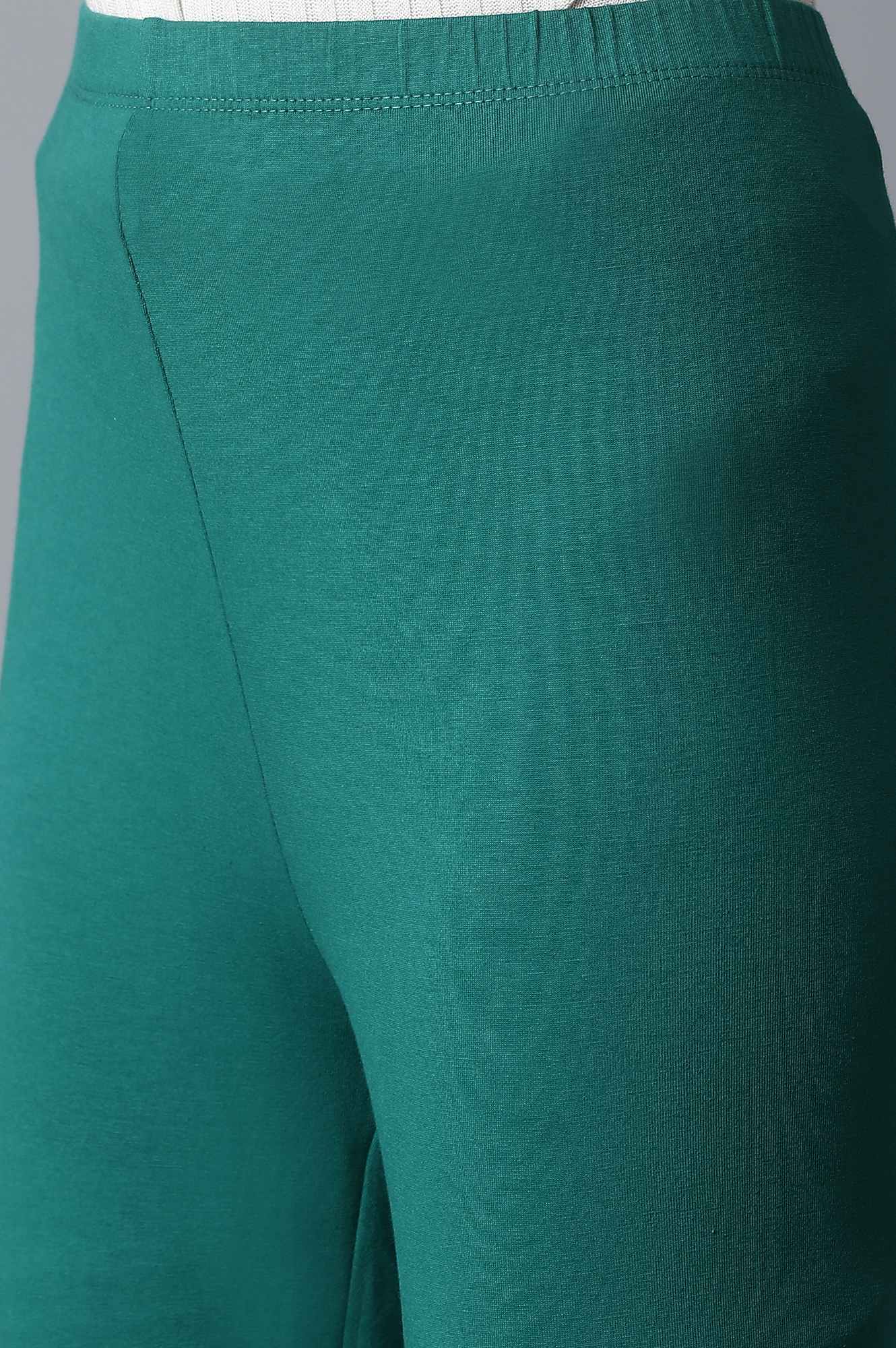 Green Solid Skinny Fit Cotton Tights With Elasticated Waistband