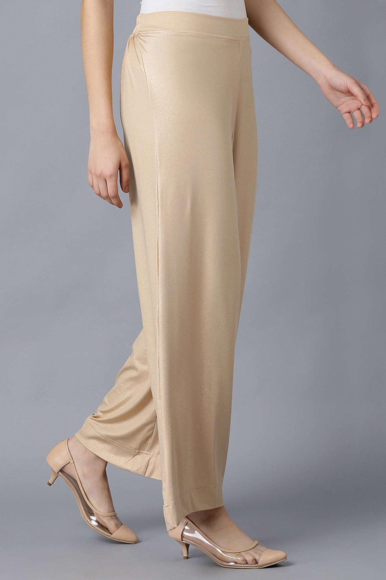 Rose Gold Solid Straight Fit Cotton Palazzo
