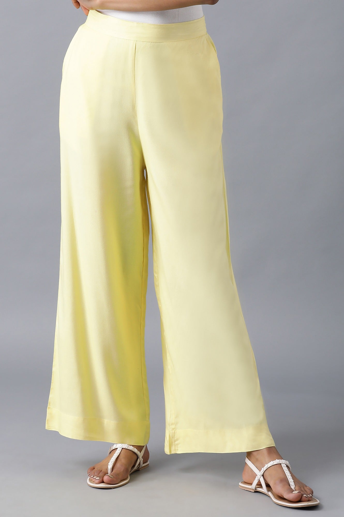 Yellow Solid Straight Fit Cotton Palazzo