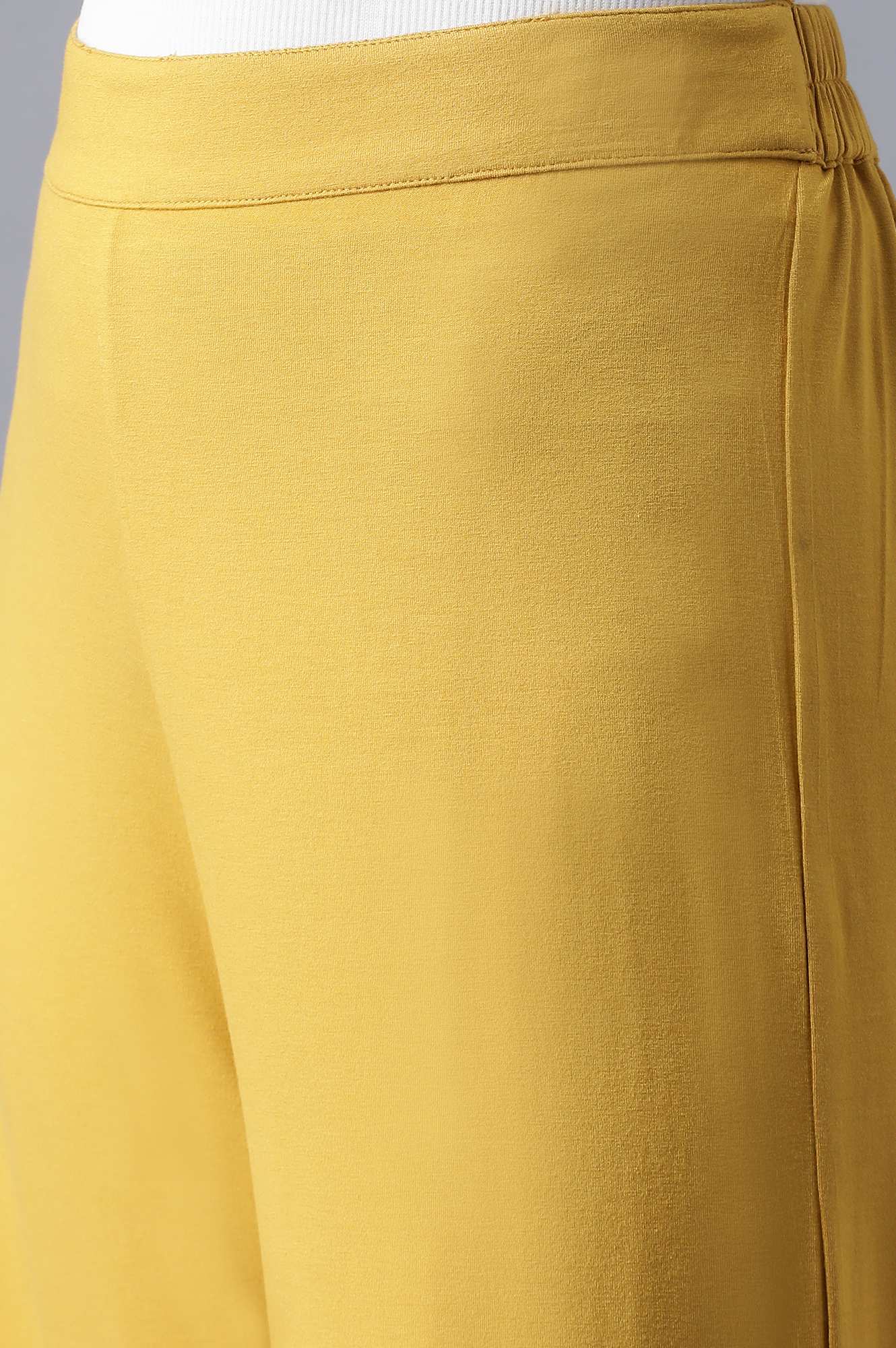Yellow Solid Straight Fit Cotton Palazzo With Elasticated Waist