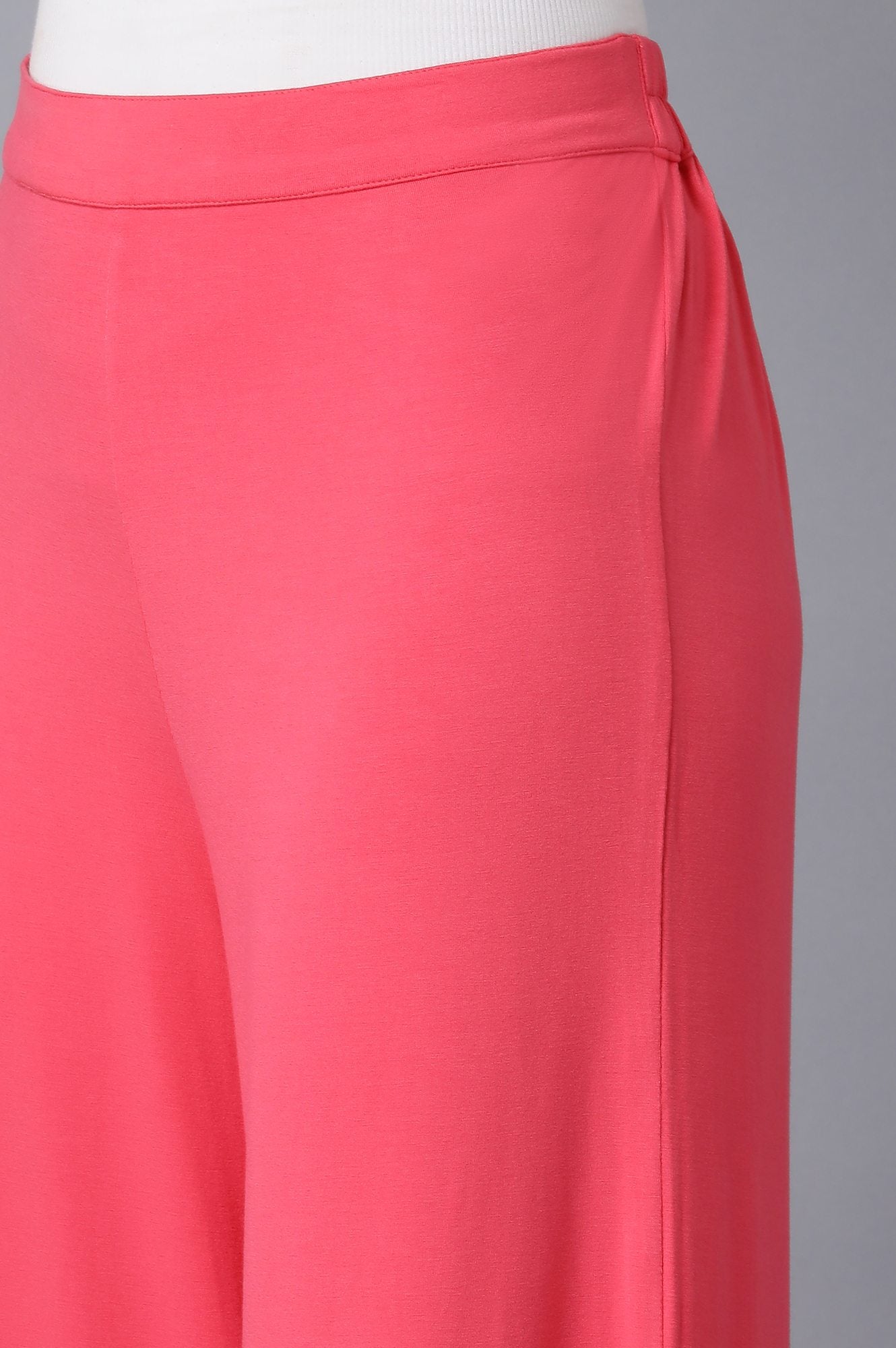 Pink Solid Straight Fit Cotton Palazzo With Elasticated Waist