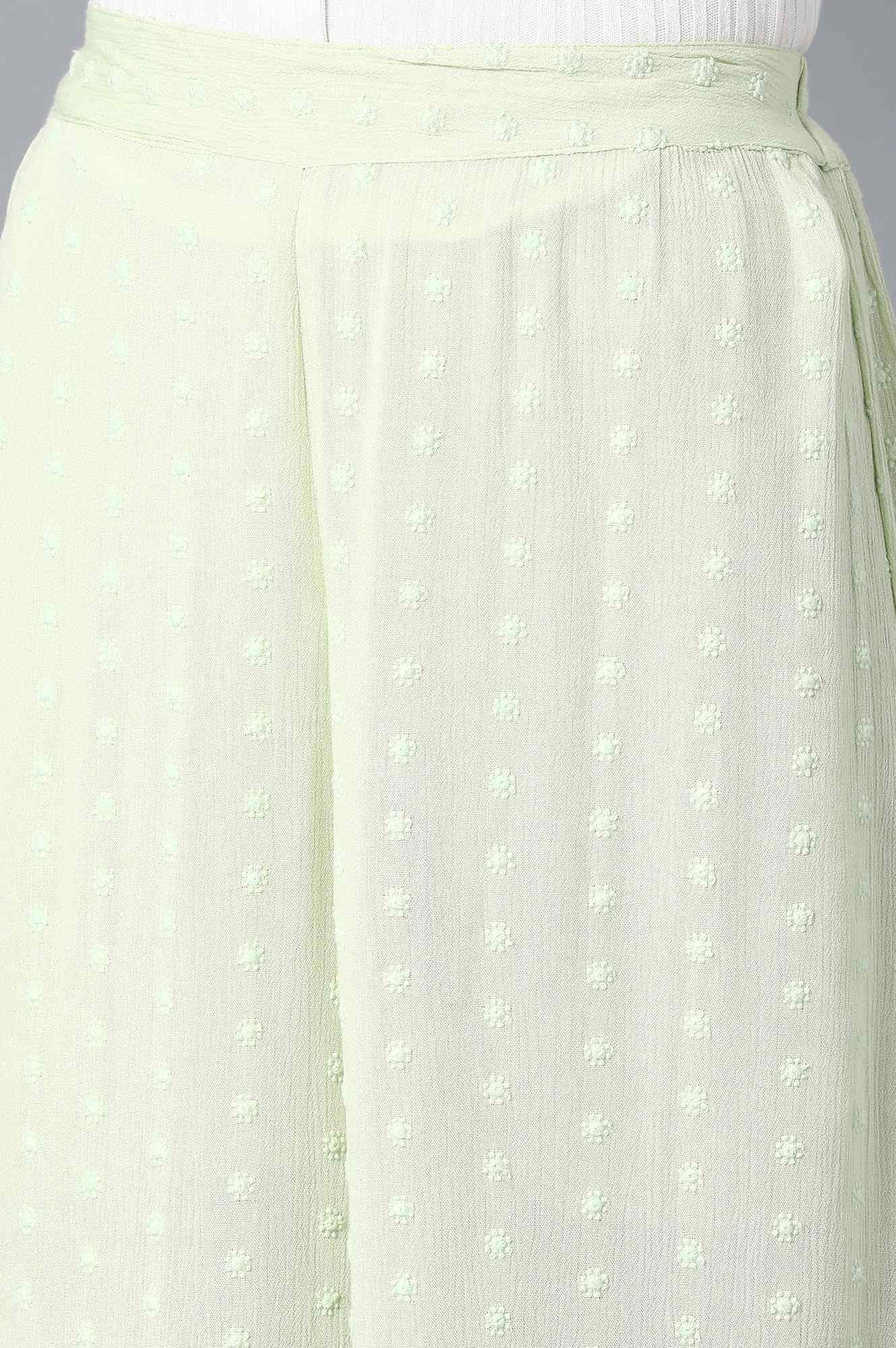 Light Green Solid Straight Fit Cotton Palazzo With Elasticated Waist