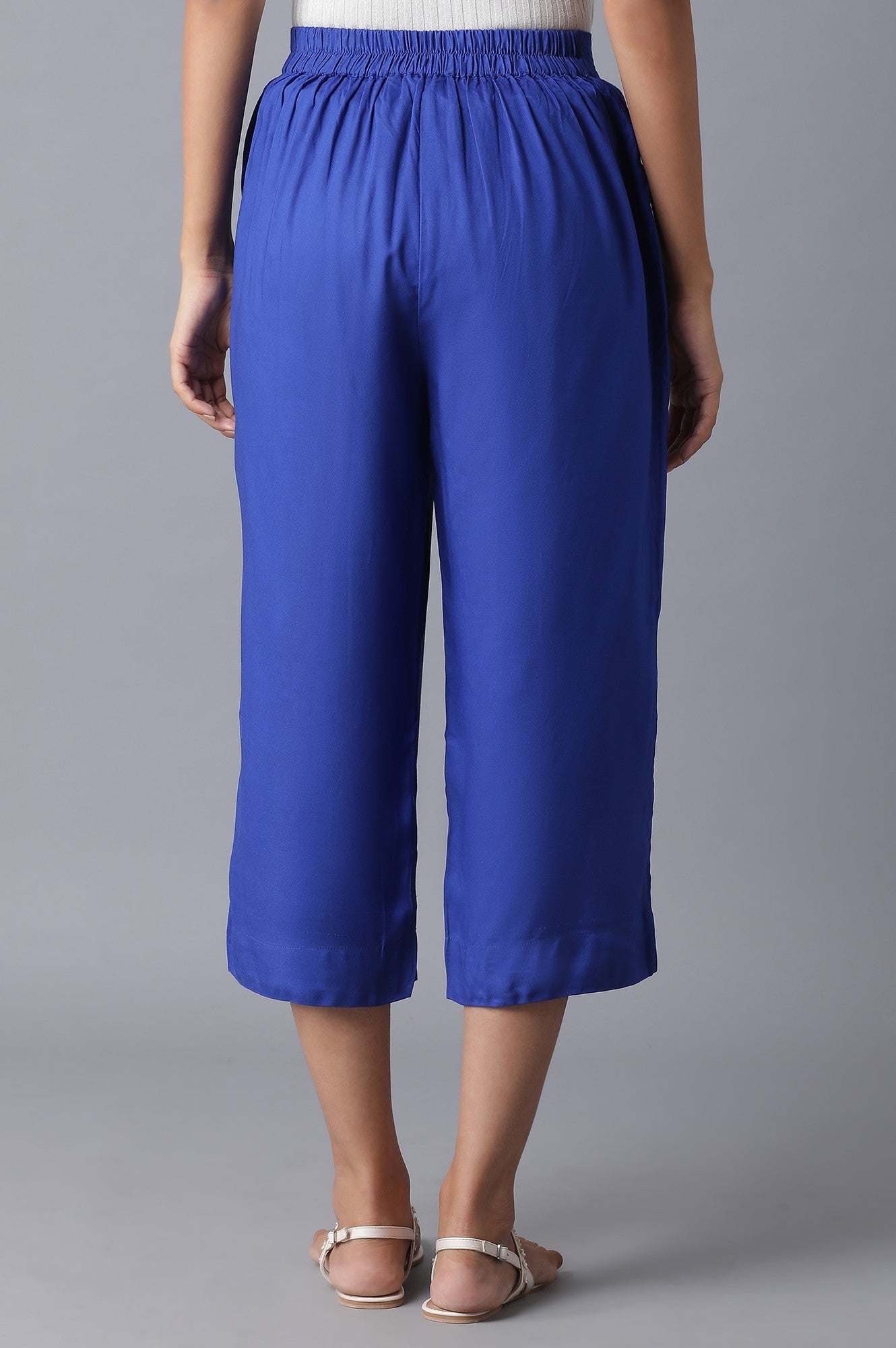 Blue Solid Straight Fit Culottes With Elasticated Waist