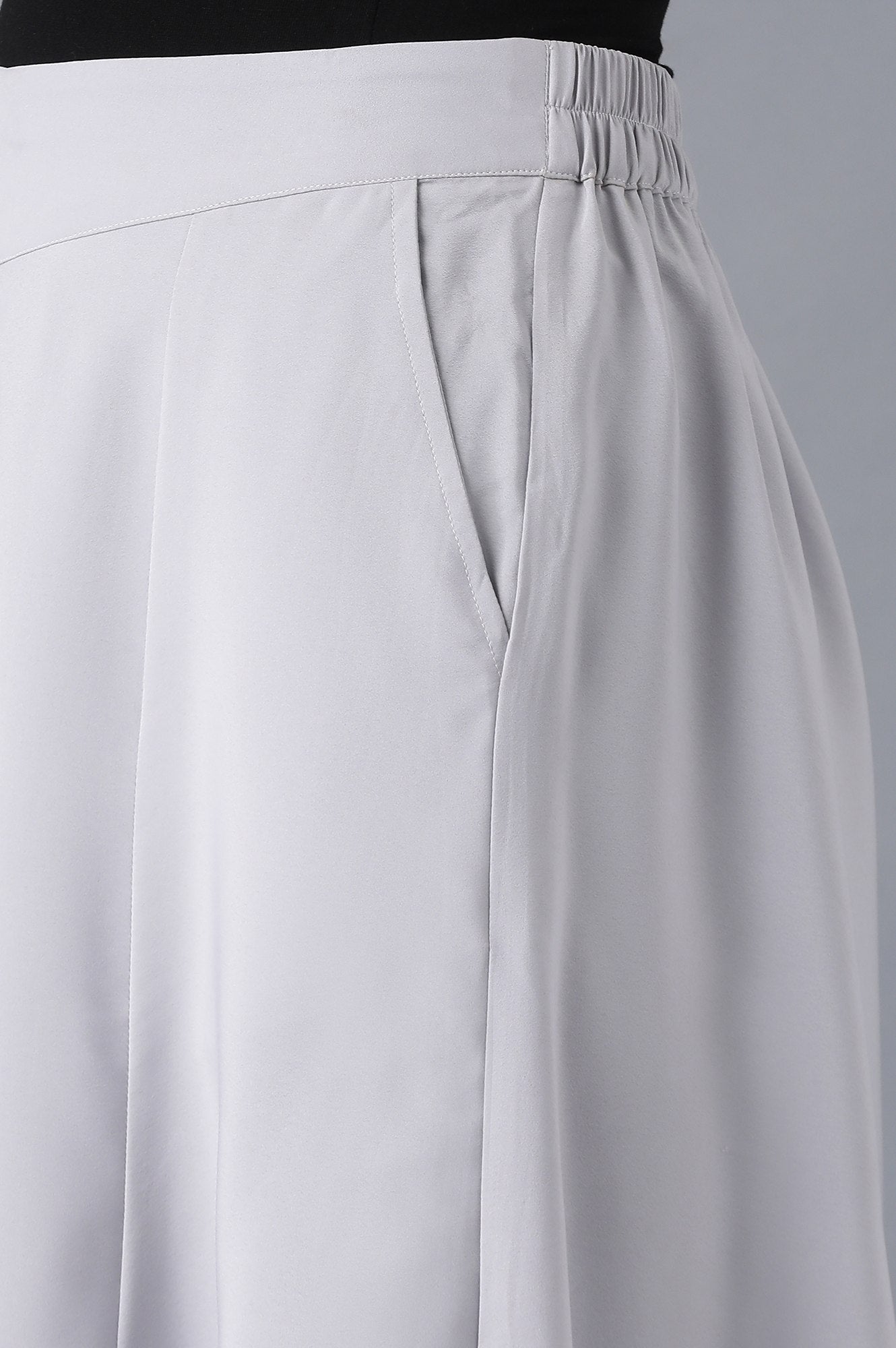 Grey Solid Flared Cotton Palazzo With Slip On Closure